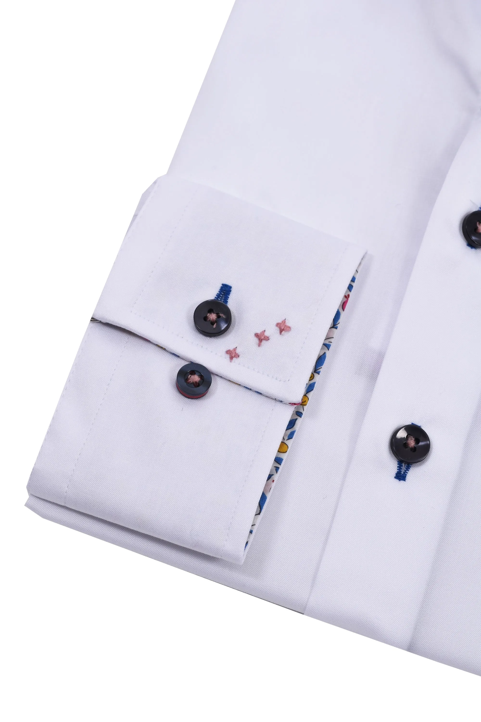 R2 Cutaway Collar Shirt Trimmed With Micro Liberty Print White