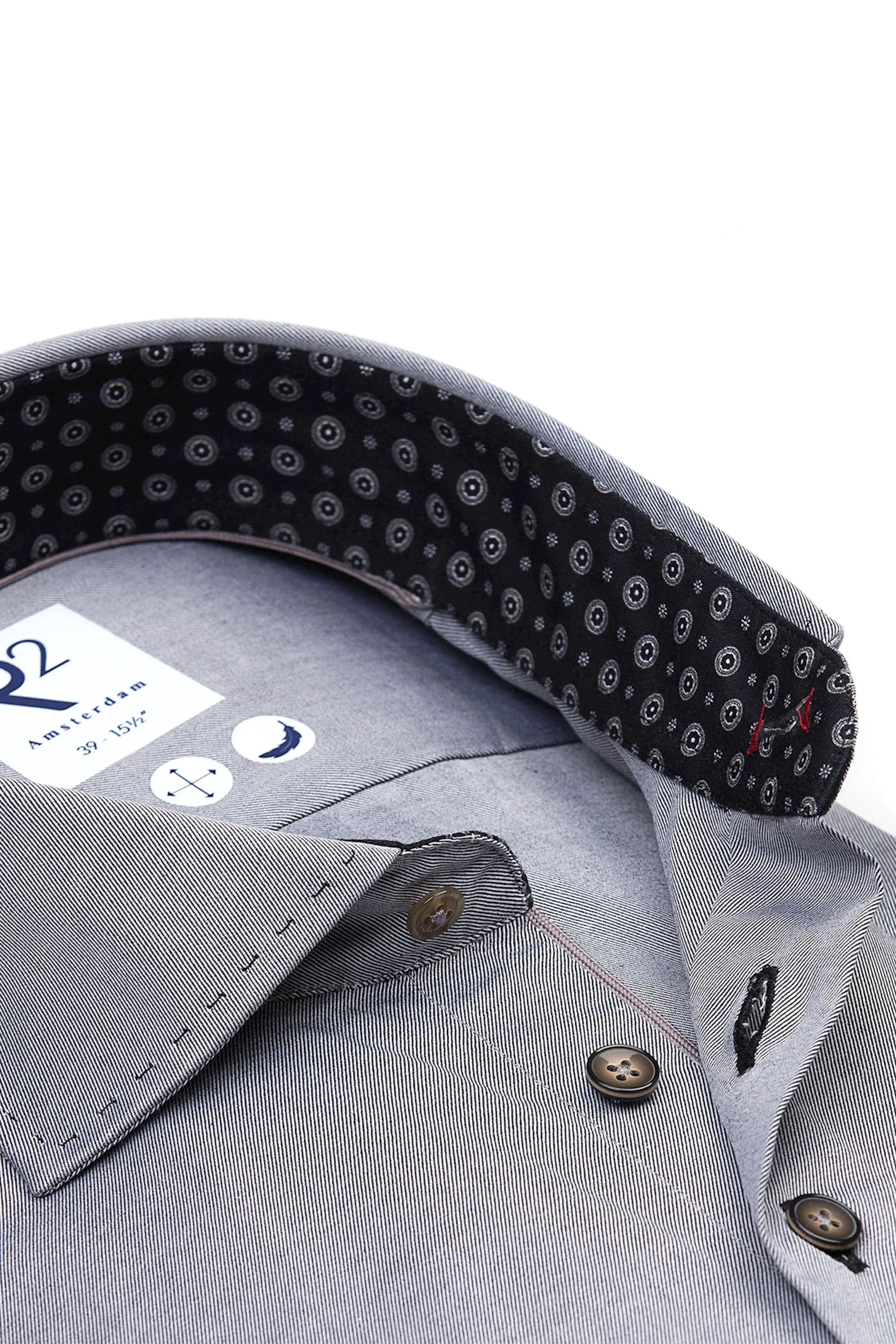 R2 Grey Shirt With Stitched Collar Detail