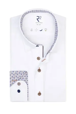 R2 Hidden Button Down Collar Long Sleeved Shirt White