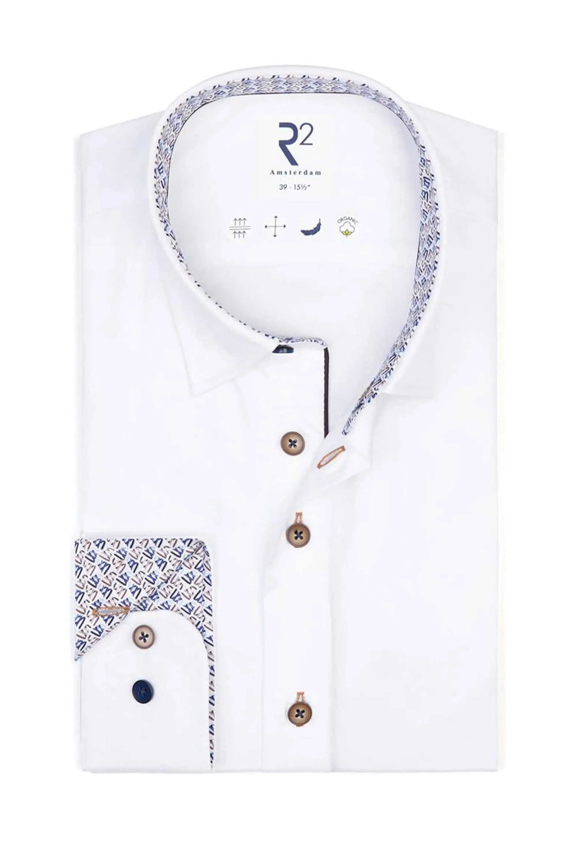 R2 Hidden Button Down Collar Long Sleeved Shirt White