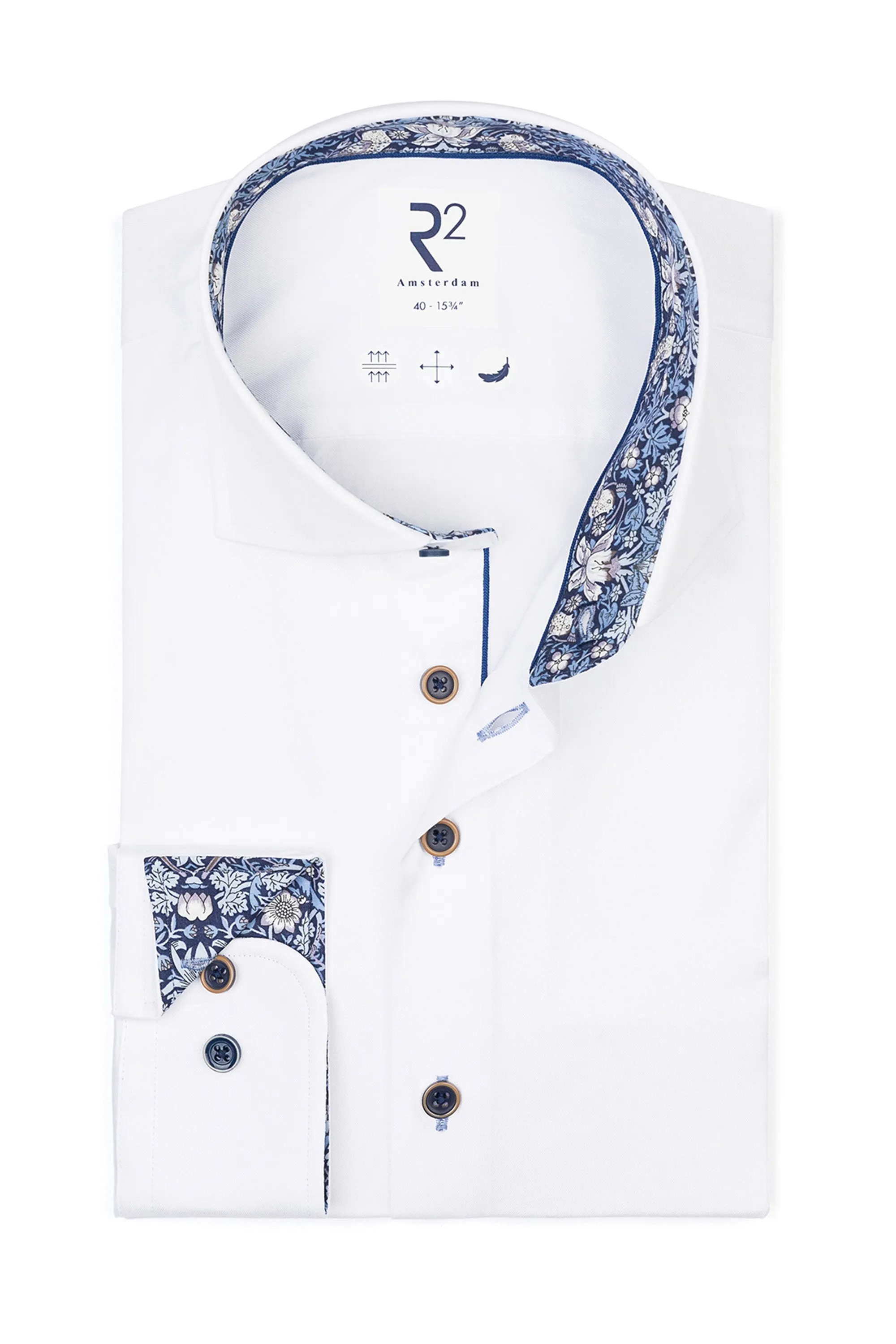 R2 Liberty Print Cut Away Collar Shirt White