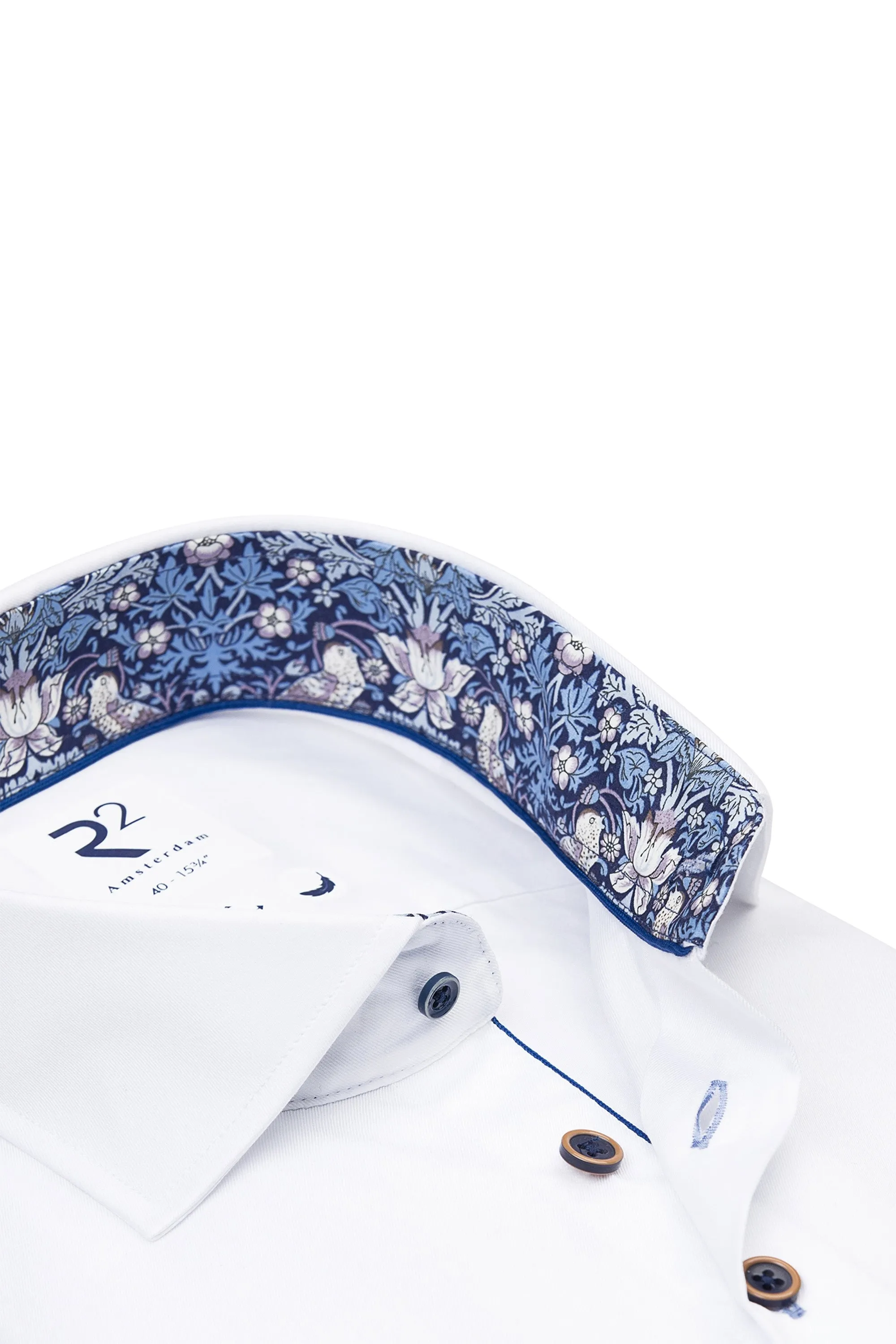 R2 Liberty Print Cut Away Collar Shirt White
