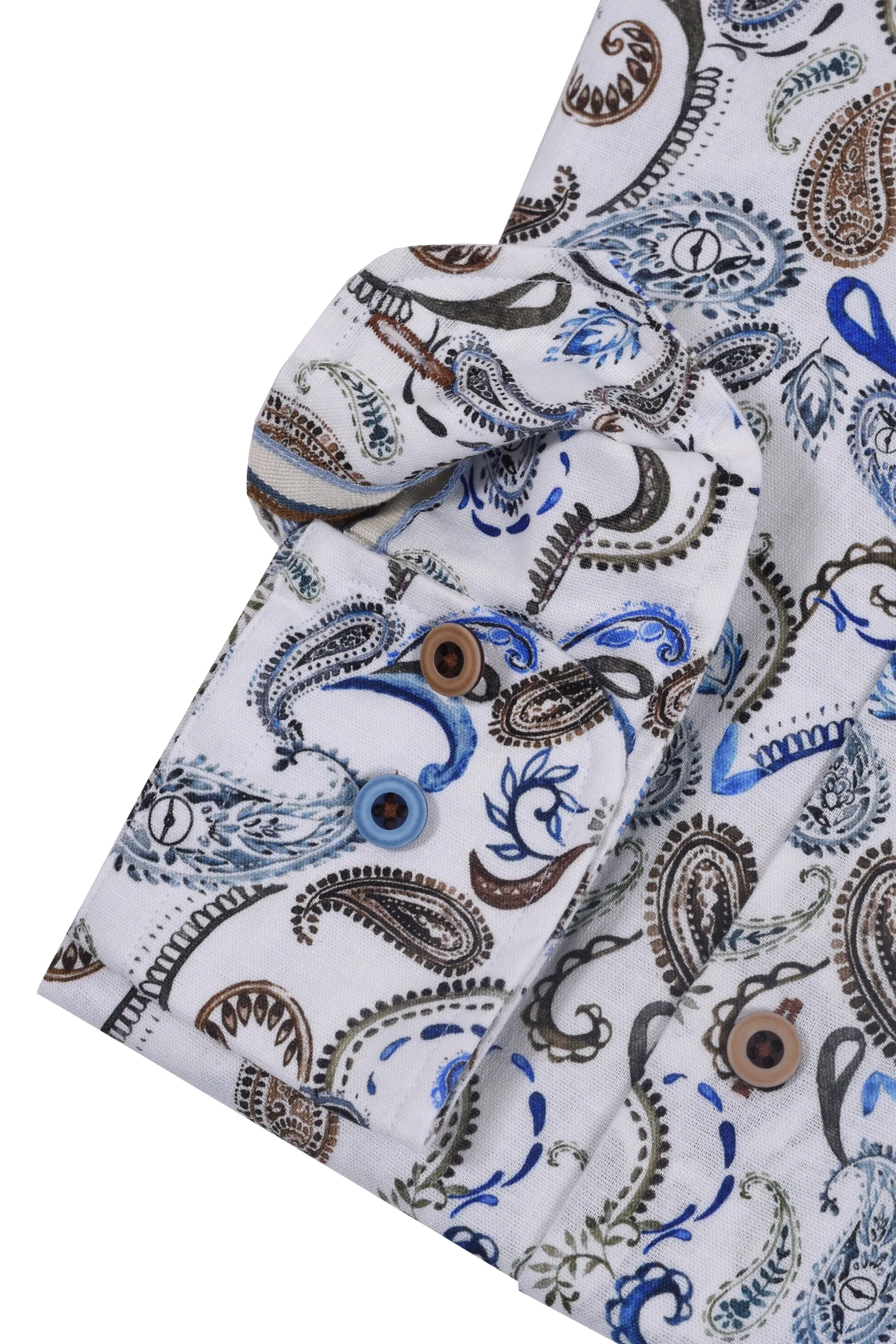 R2 Linen Paisley Print Shirt White Patterned