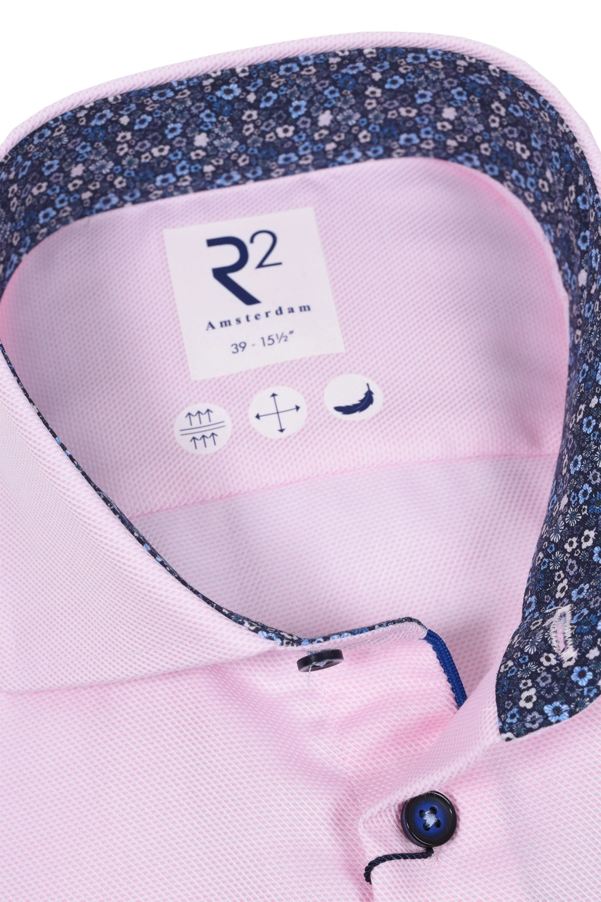 R2 Non Iron Long Sleeved Shirt Pink Floral Trim