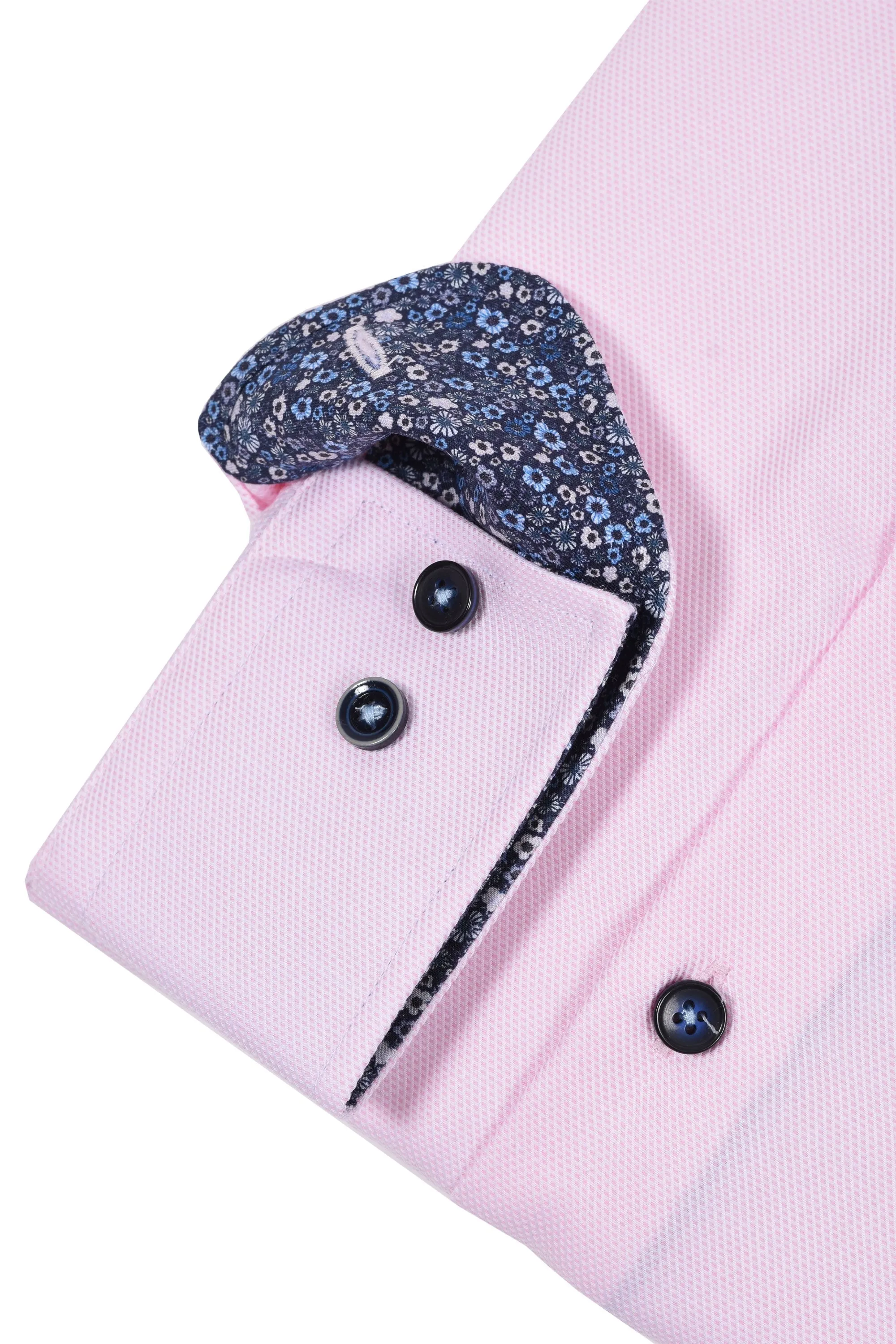 R2 Non Iron Long Sleeved Shirt Pink Floral Trim