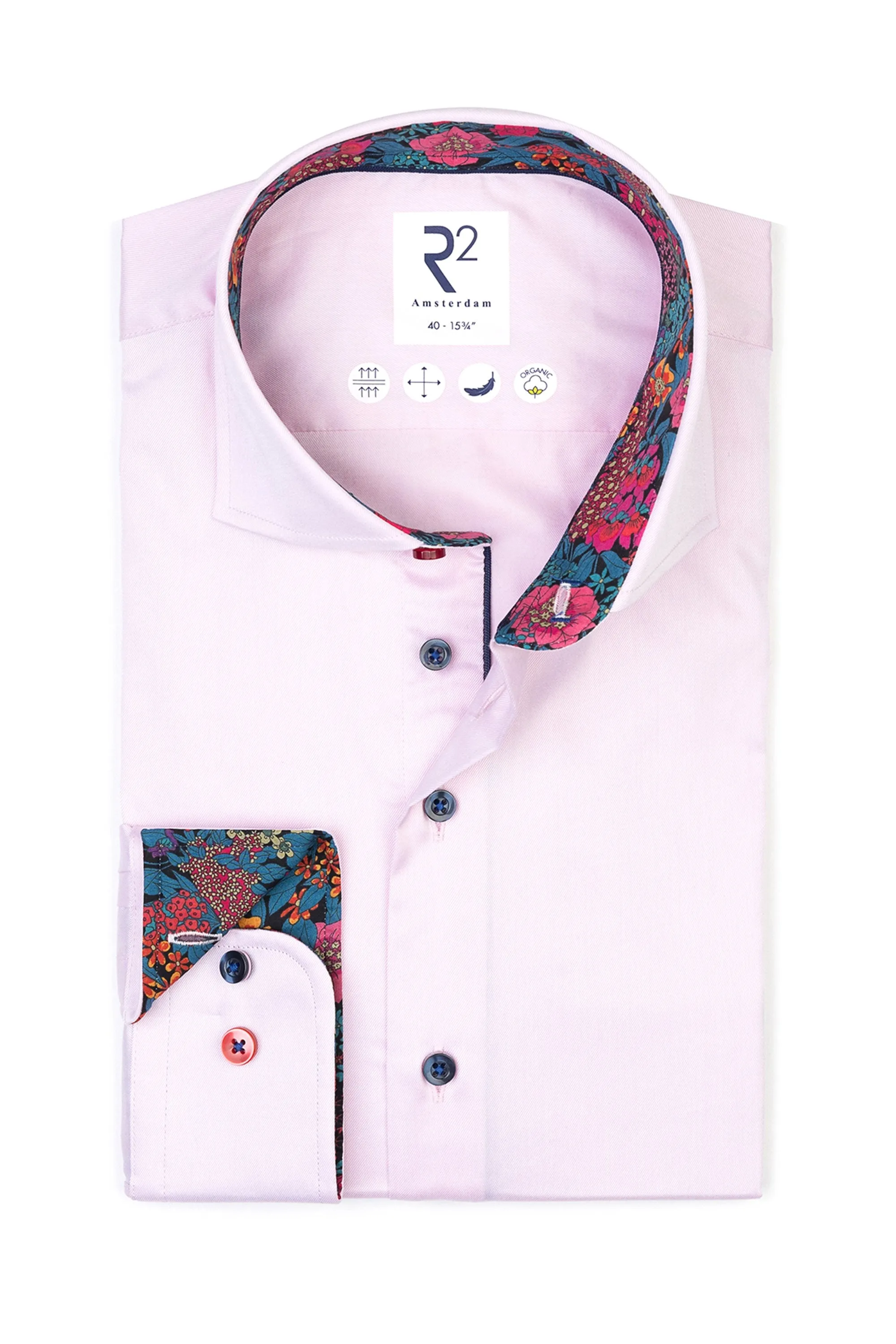 R2 Pink Shirt With Floral Liberty Print Cut Away Collar