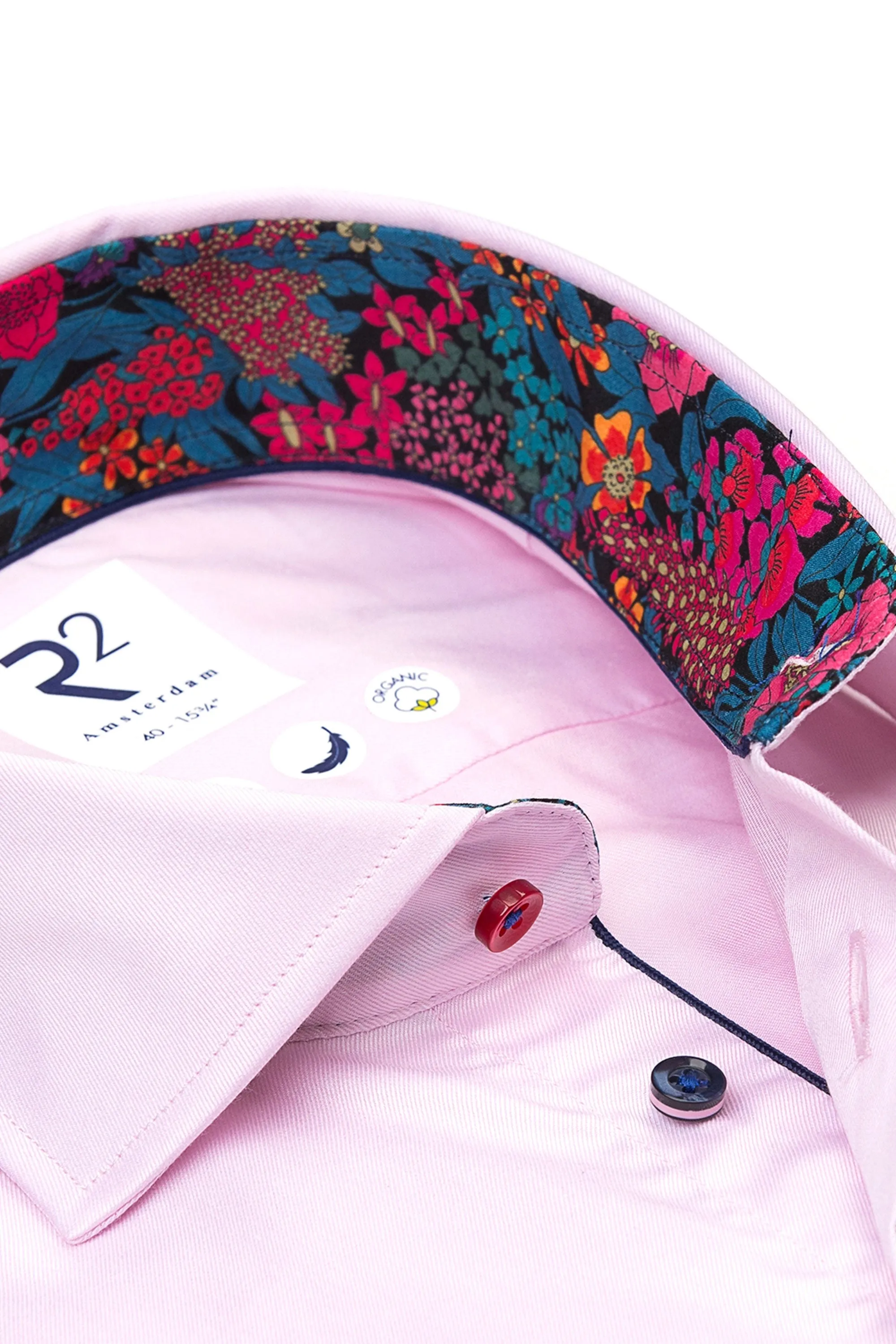 R2 Pink Shirt With Floral Liberty Print Cut Away Collar