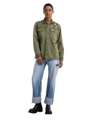 Replay Army Over-shirt With Jewel Brooches