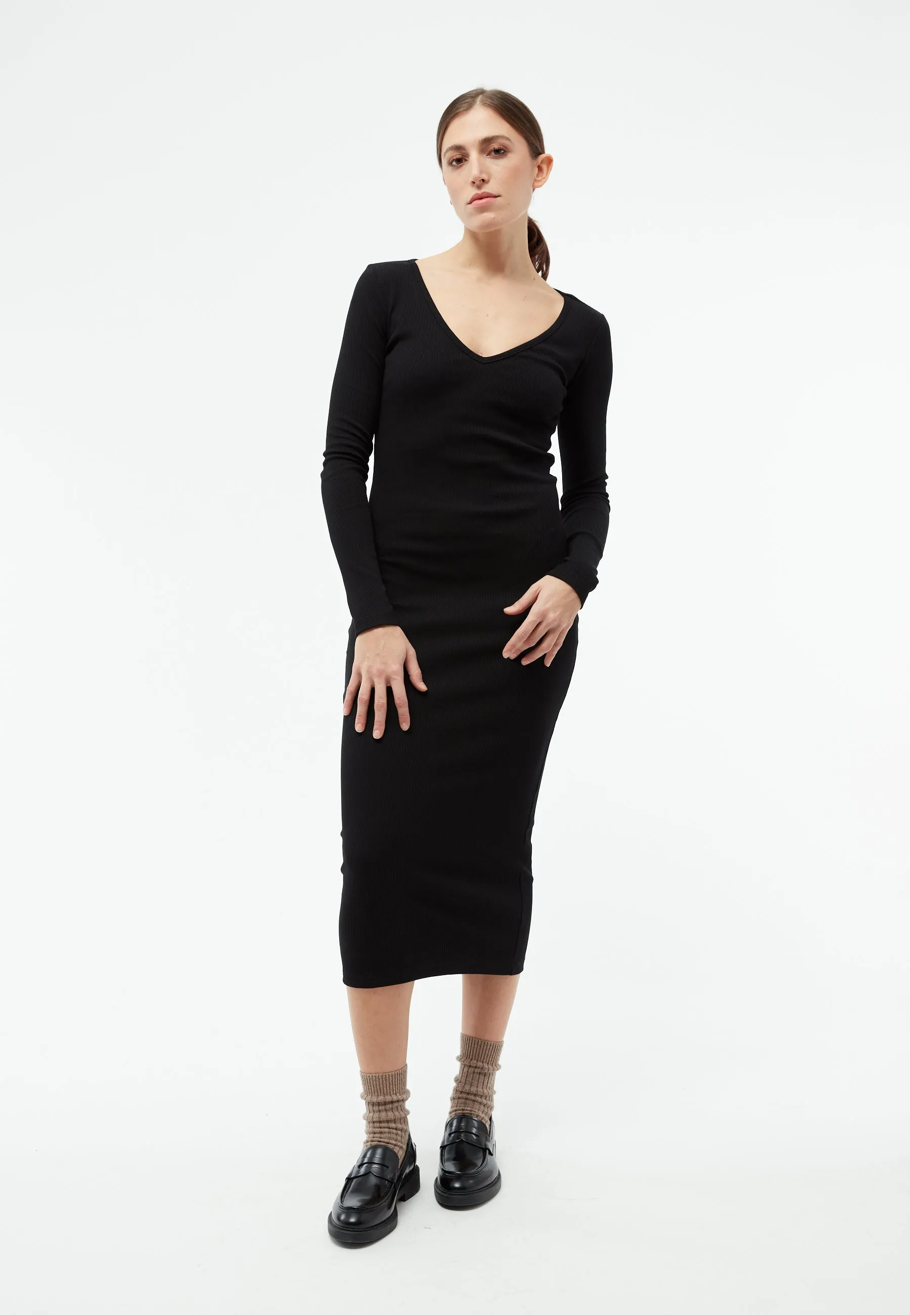 Ribbed dress GBCORINNA slim fit made from organic cotton - Black (Rib) Givn Berlin