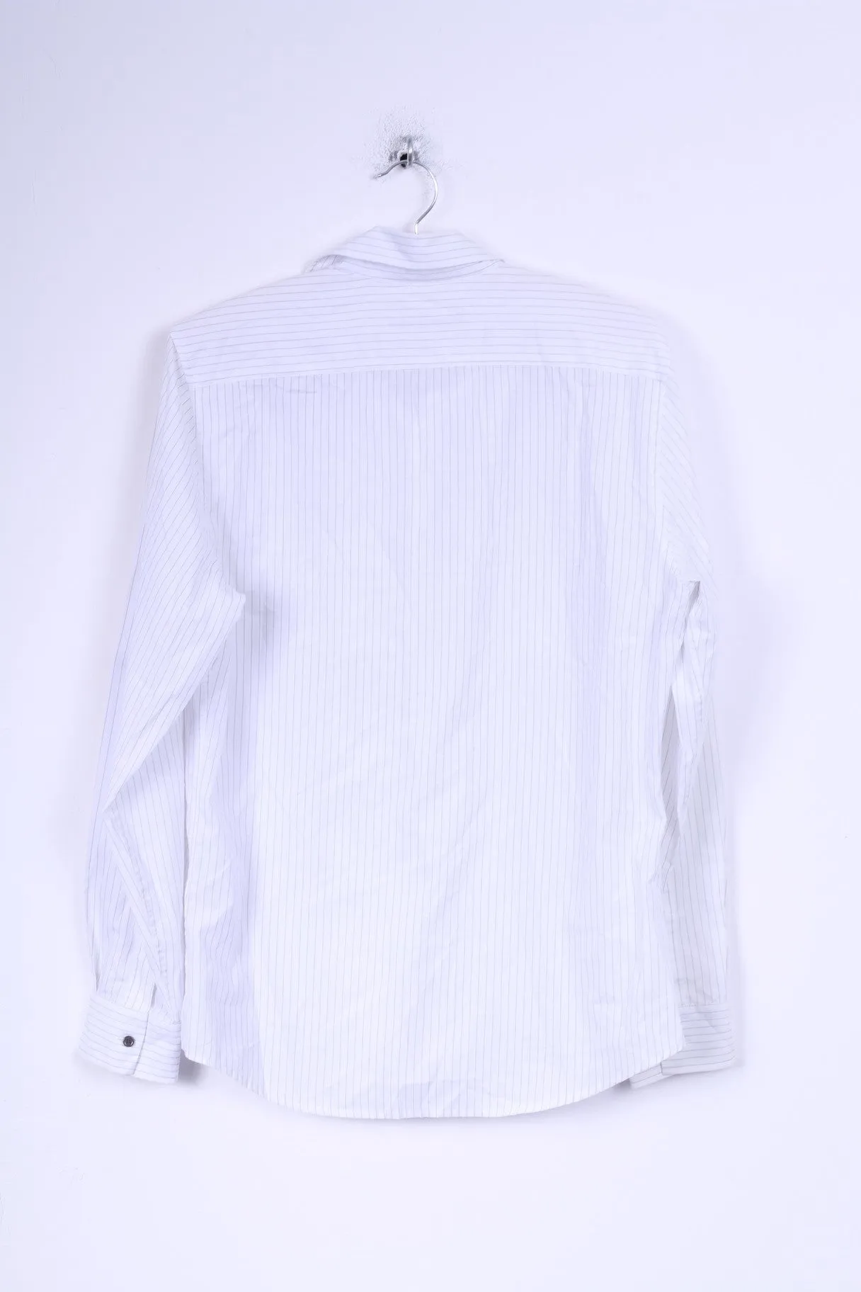 River Island Mens M Casual Shirt White Striped Long Sleeve Cotton