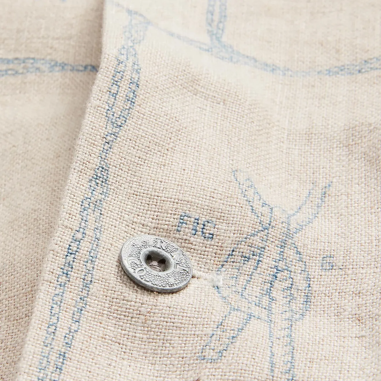 RRL by Ralph Lauren Print Indigo Linen Camp Shirt Creme Multi