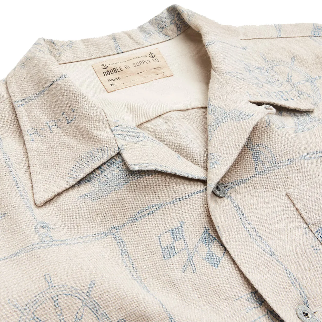 RRL by Ralph Lauren Print Indigo Linen Camp Shirt Creme Multi