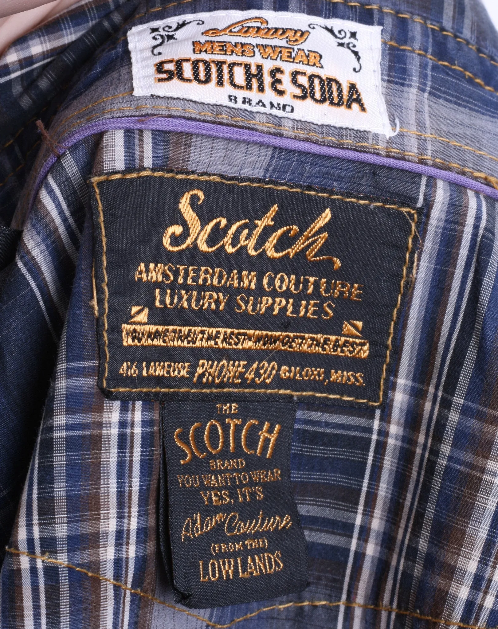 Scotch&Soda Mens M Casual Shirt Check Luxury Dark Grey Cotton