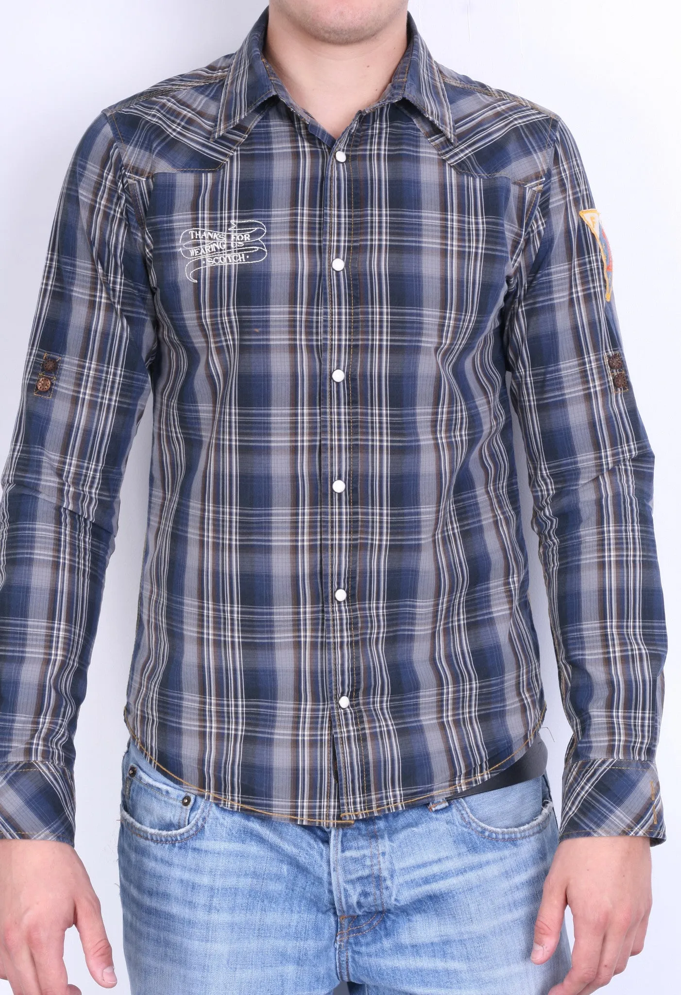 Scotch&Soda Mens M Casual Shirt Check Luxury Dark Grey Cotton