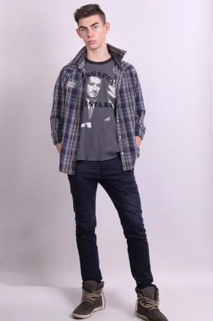 Scotch&Soda Mens M Casual Shirt Check Luxury Dark Grey Cotton