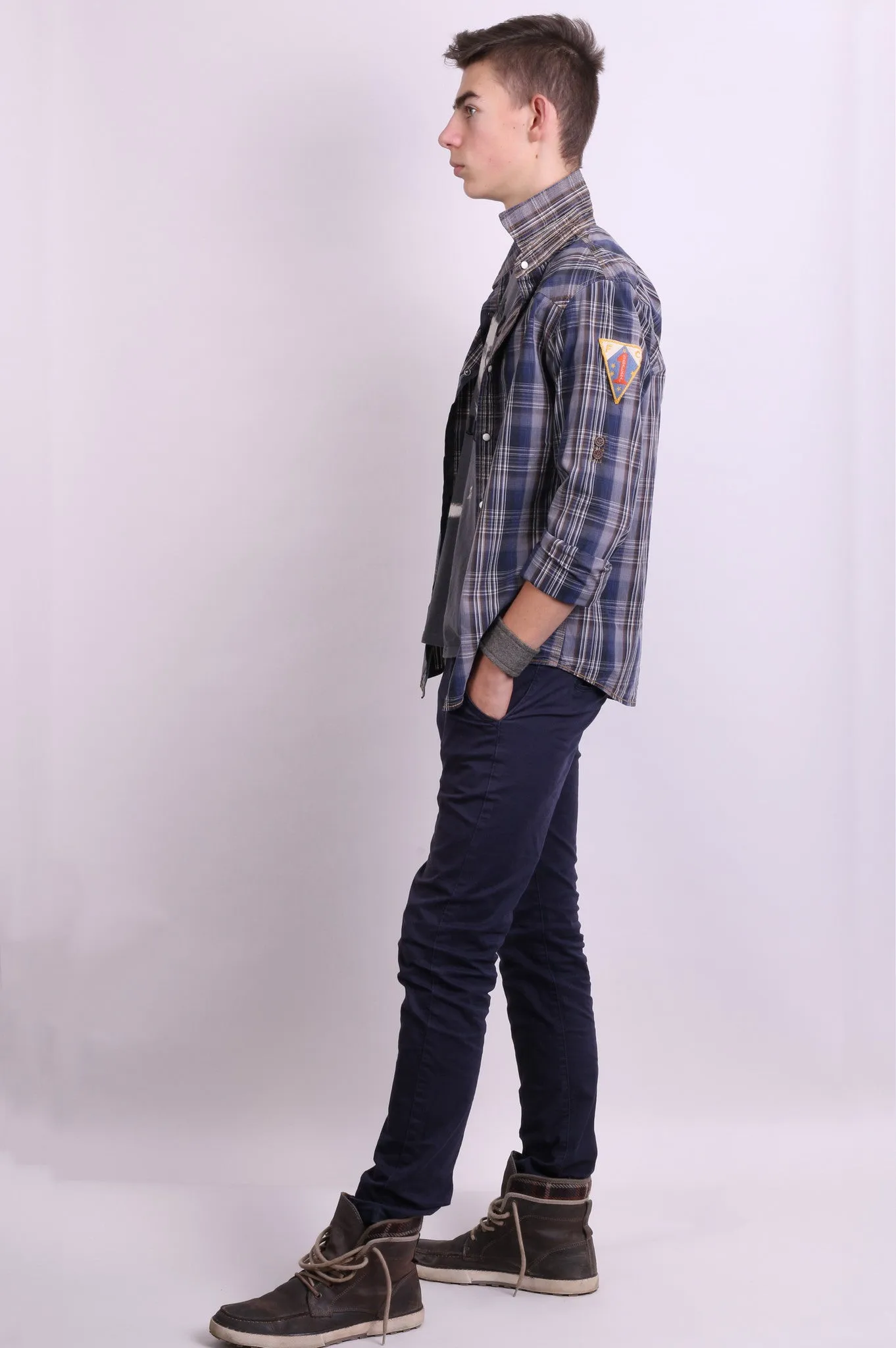 Scotch&Soda Mens M Casual Shirt Check Luxury Dark Grey Cotton