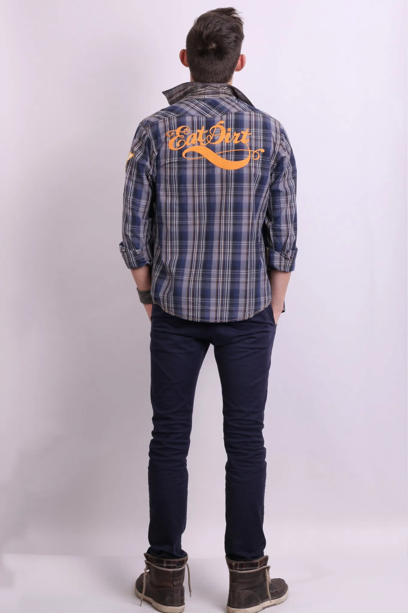 Scotch&Soda Mens M Casual Shirt Check Luxury Dark Grey Cotton