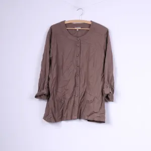 Signature Experience Womens XXL Casual Shirt Taupe Pocket Linen Short Sleeve Top