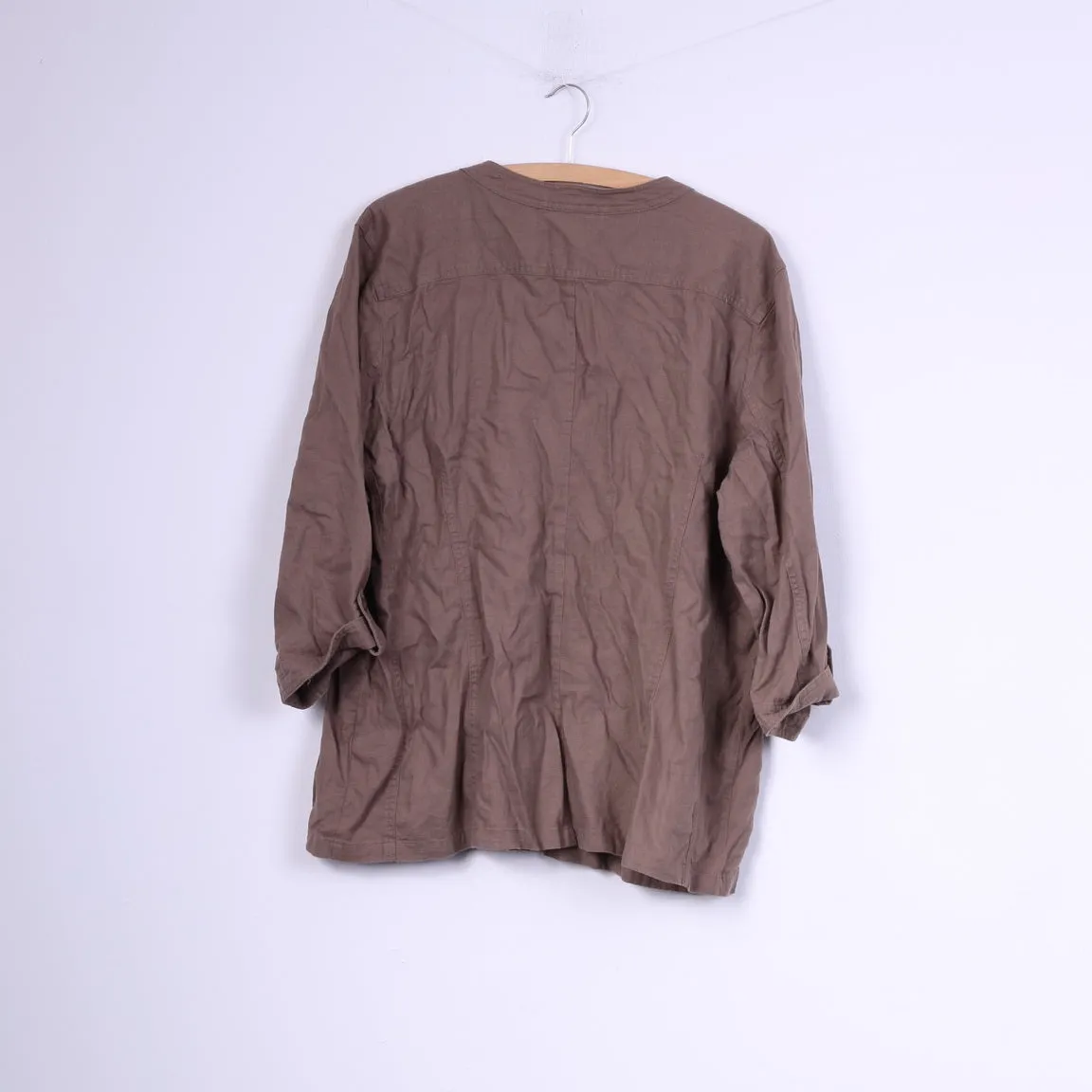 Signature Experience Womens XXL Casual Shirt Taupe Pocket Linen Short Sleeve Top