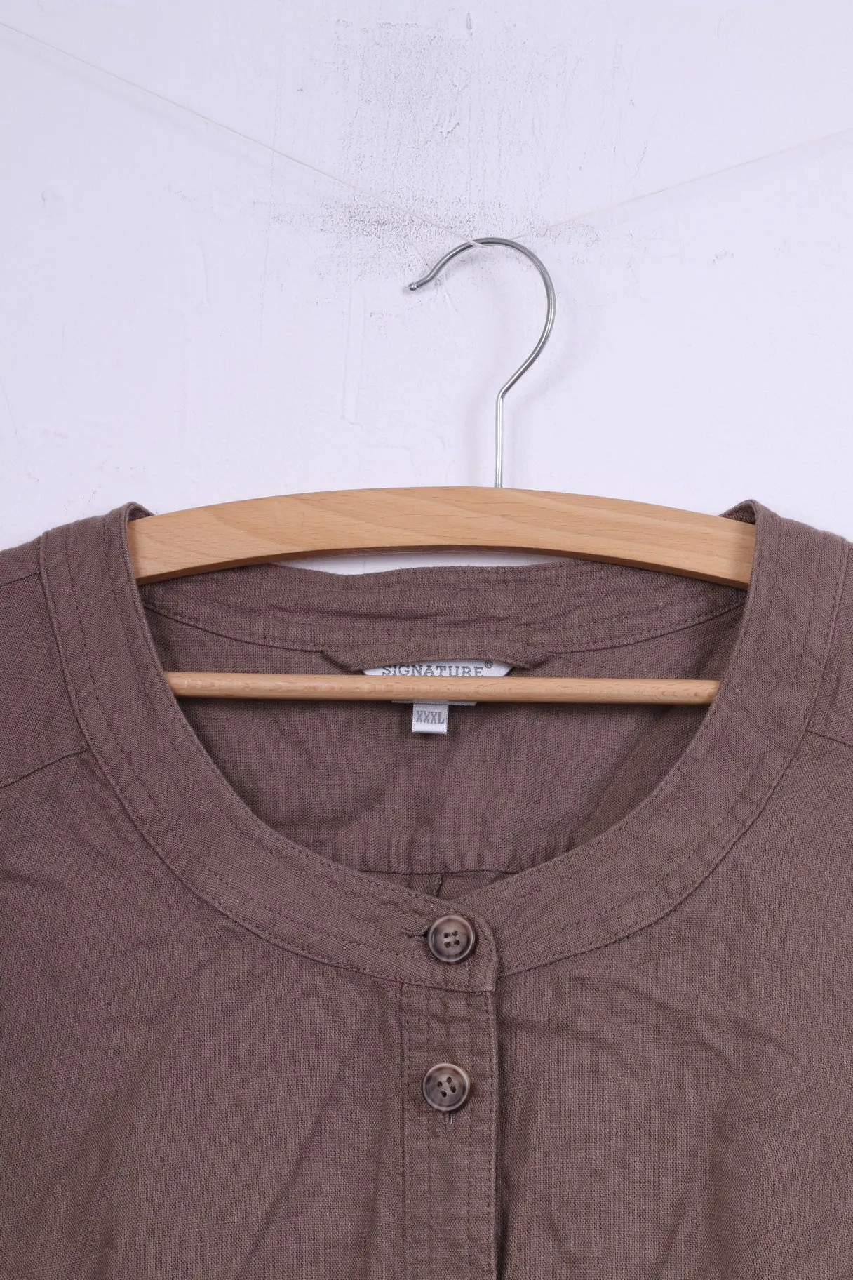 Signature Experience Womens XXL Casual Shirt Taupe Pocket Linen Short Sleeve Top