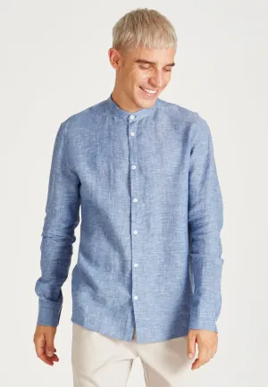 Stand-up collar linen shirt WES - Blue (Structure, Linen) Givn Berlin