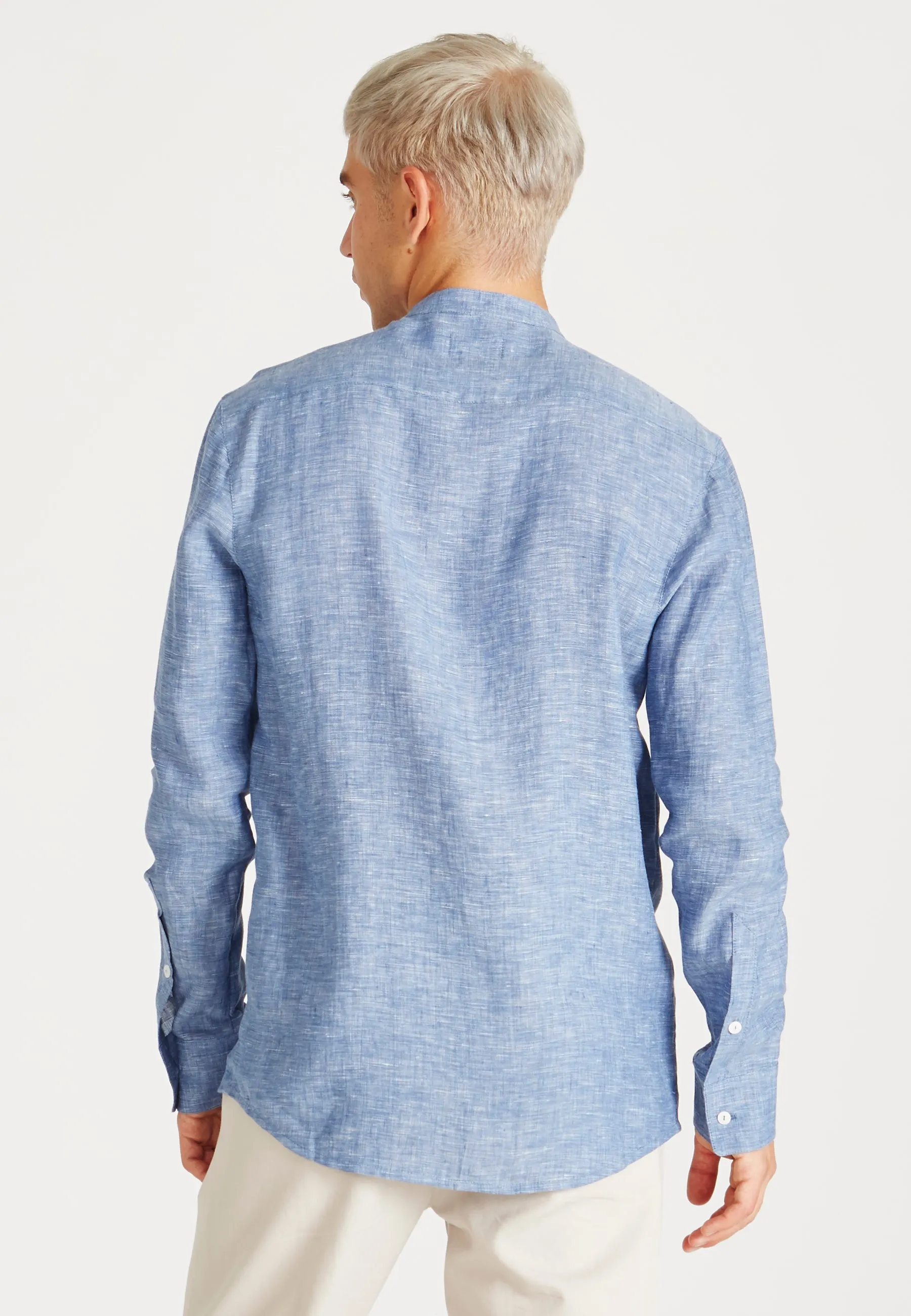 Stand-up collar linen shirt WES - Blue (Structure, Linen) Givn Berlin