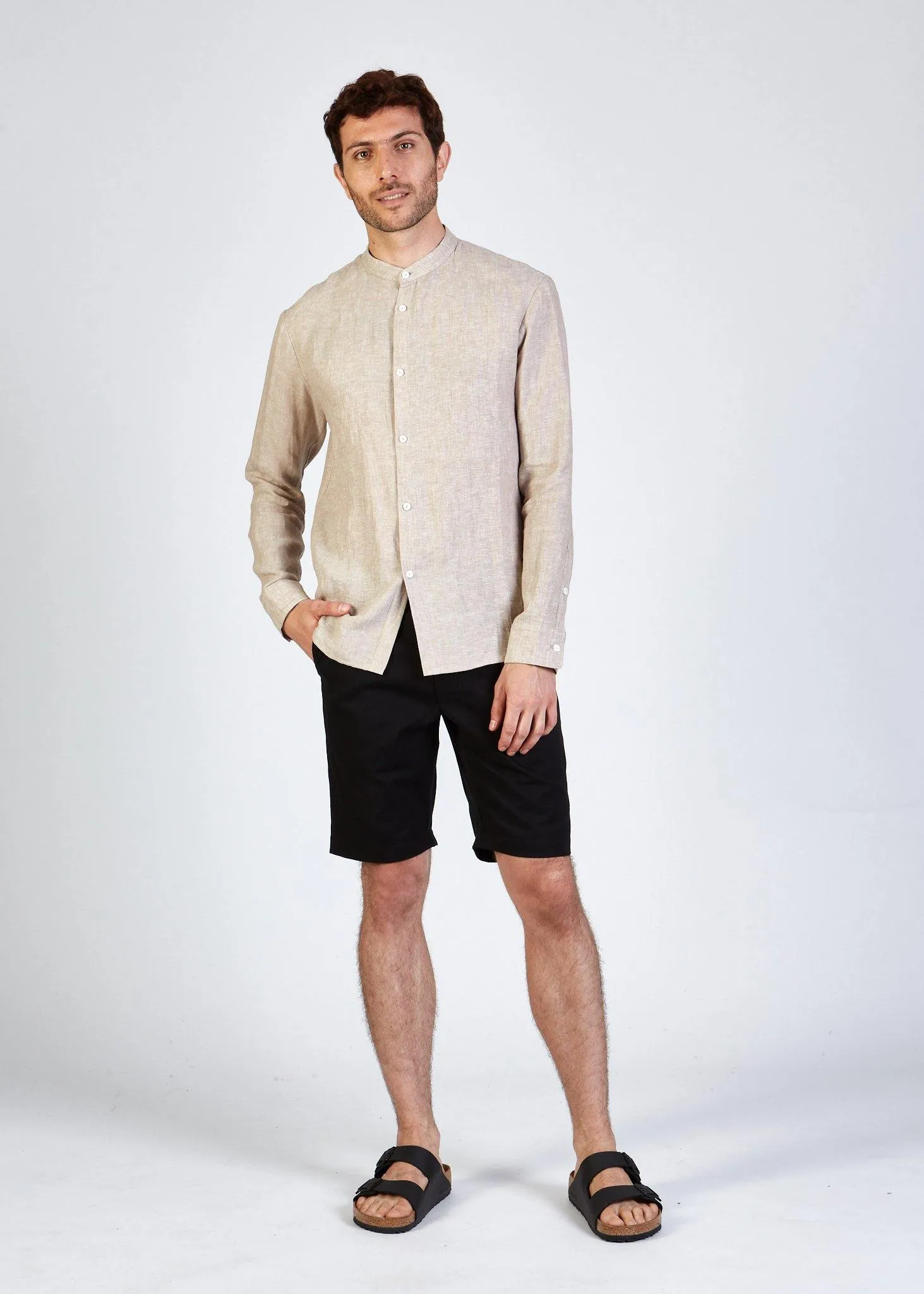 Stand-up collar linen shirt WES - Camel (Linen) Givn Berlin