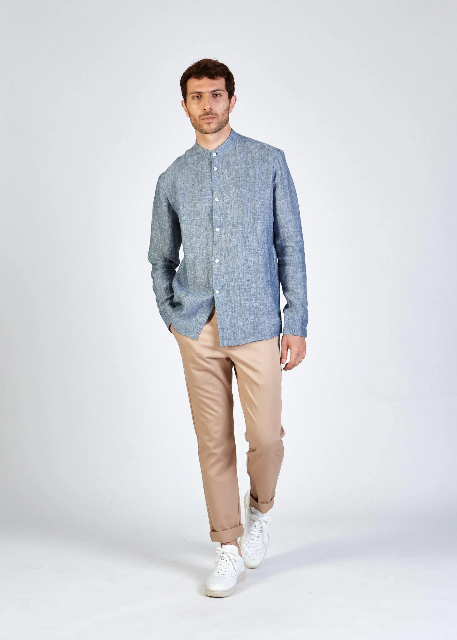 Stand-up collar linen shirt WES - Light Blue (Linen) Givn Berlin