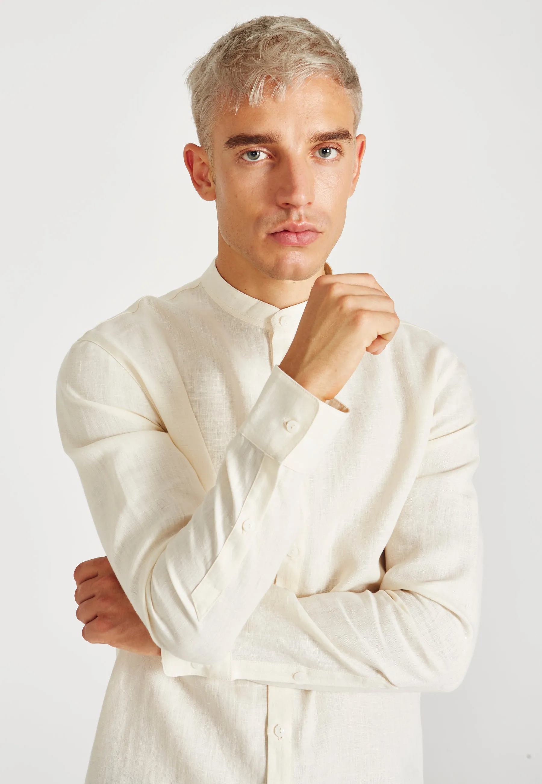 Stand-up collar linen shirt WES - Off White (Linen) Givn Berlin