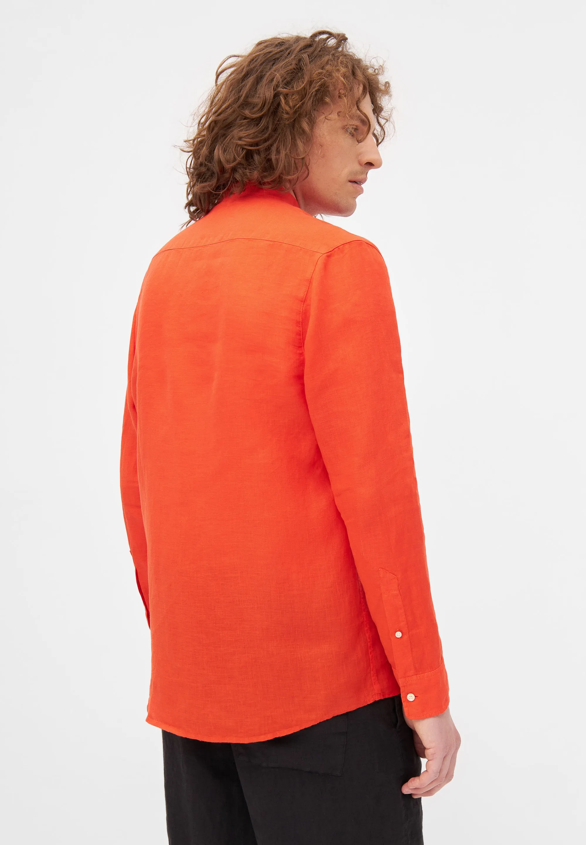 Stand-up collar linen shirt WES - Sunset Orange (Linen) Givn Berlin