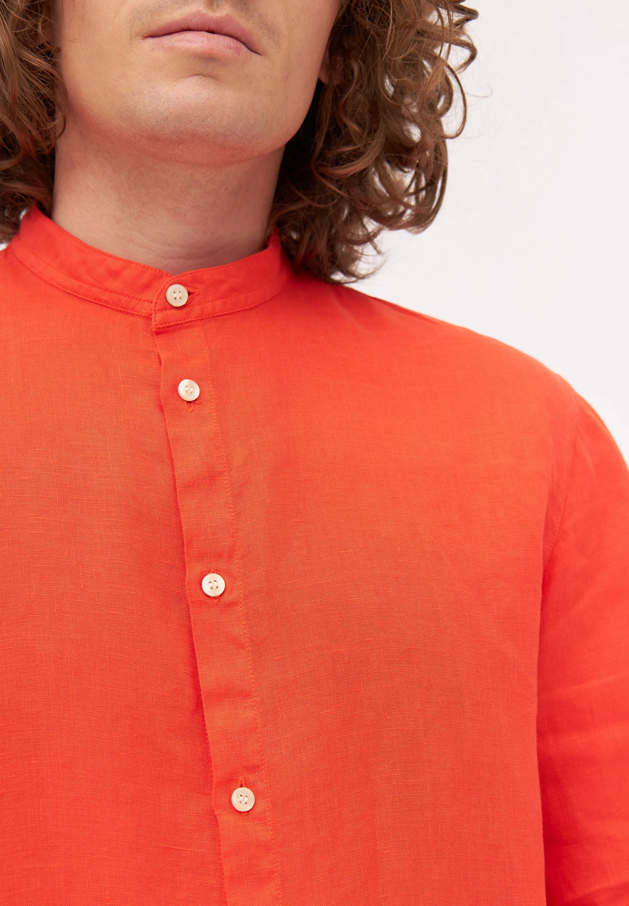 Stand-up collar linen shirt WES - Sunset Orange (Linen) Givn Berlin