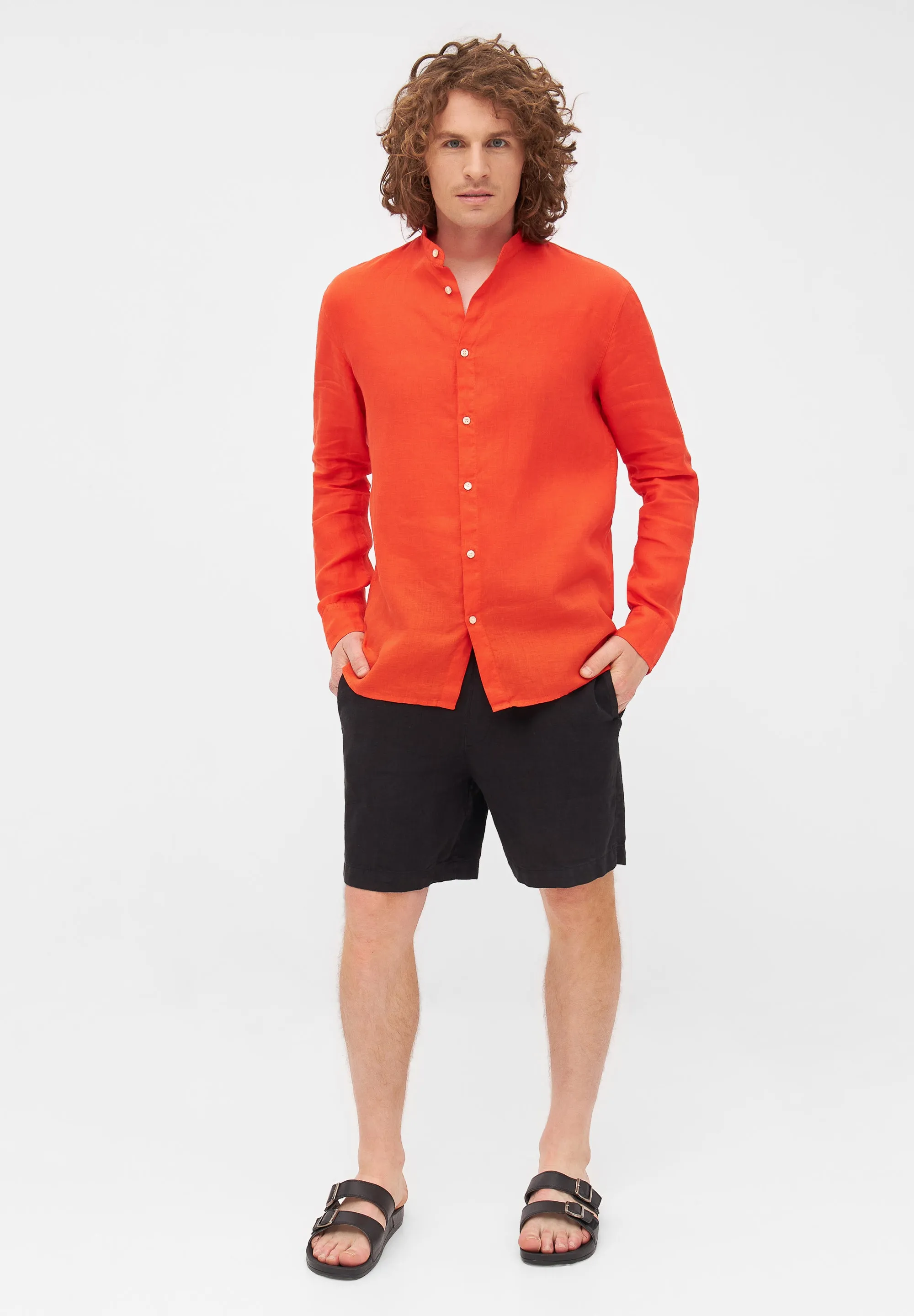 Stand-up collar linen shirt WES - Sunset Orange (Linen) Givn Berlin