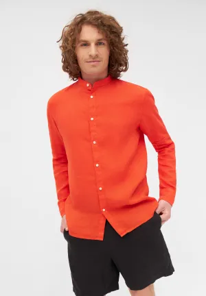 Stand-up collar linen shirt WES - Sunset Orange (Linen) Givn Berlin