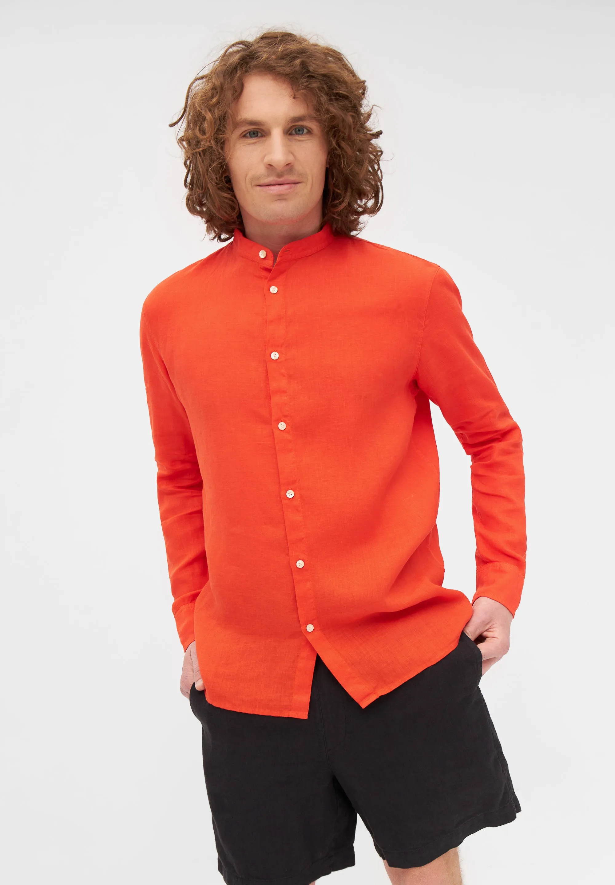 Stand-up collar linen shirt WES - Sunset Orange (Linen) Givn Berlin