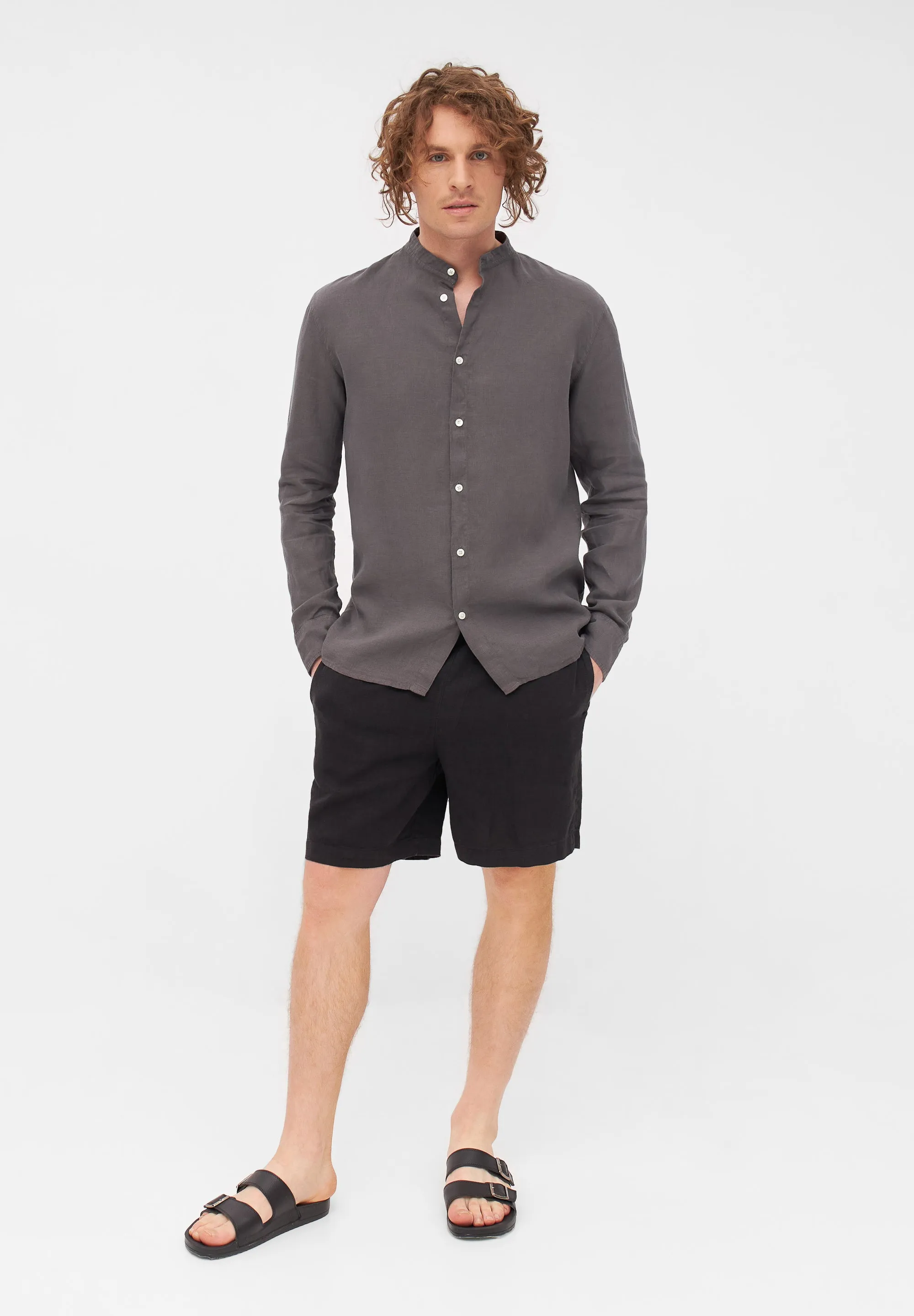 Stand-up collar linen shirt WES - Taupe (Linen) Givn Berlin