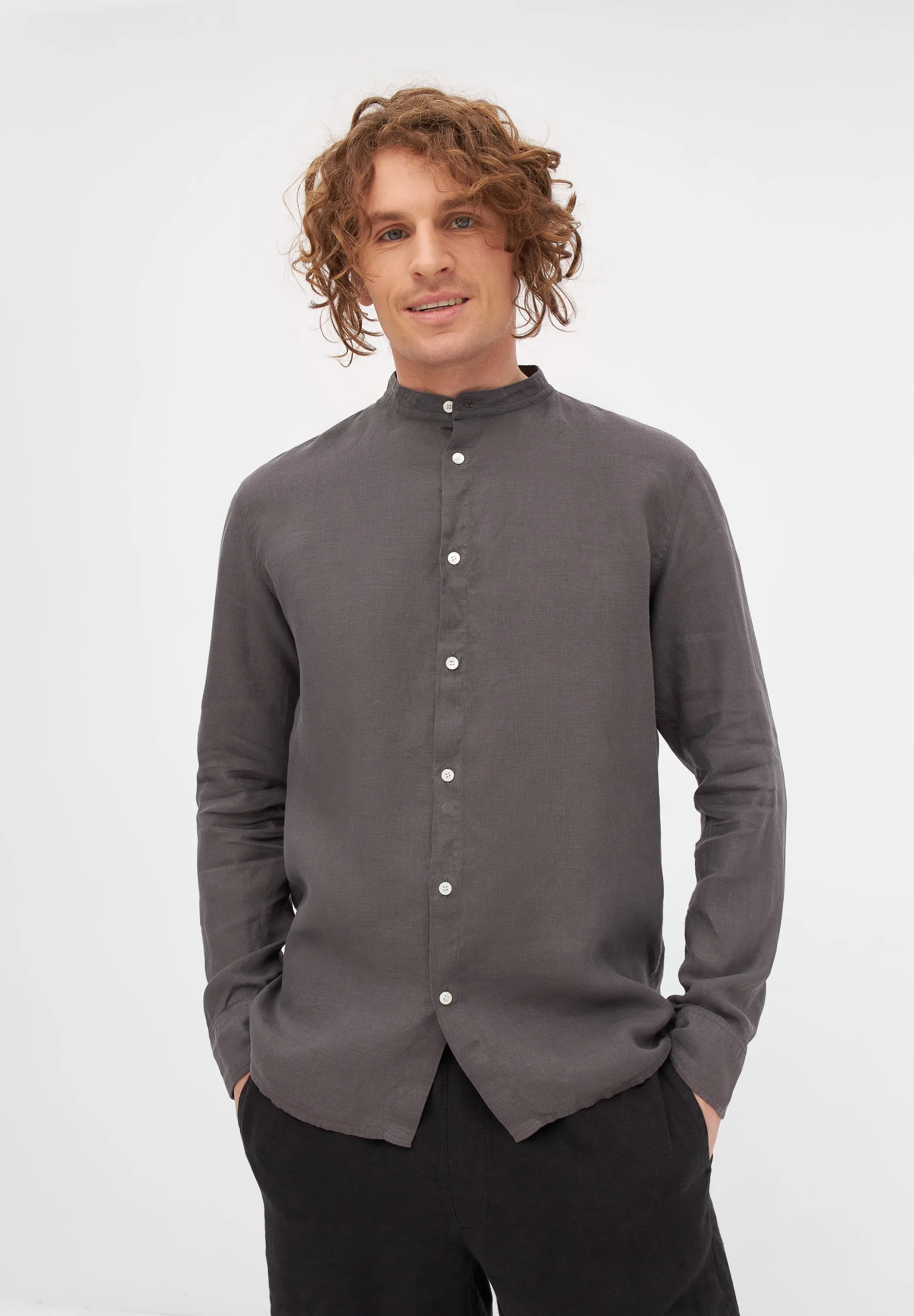 Stand-up collar linen shirt WES - Taupe (Linen) Givn Berlin