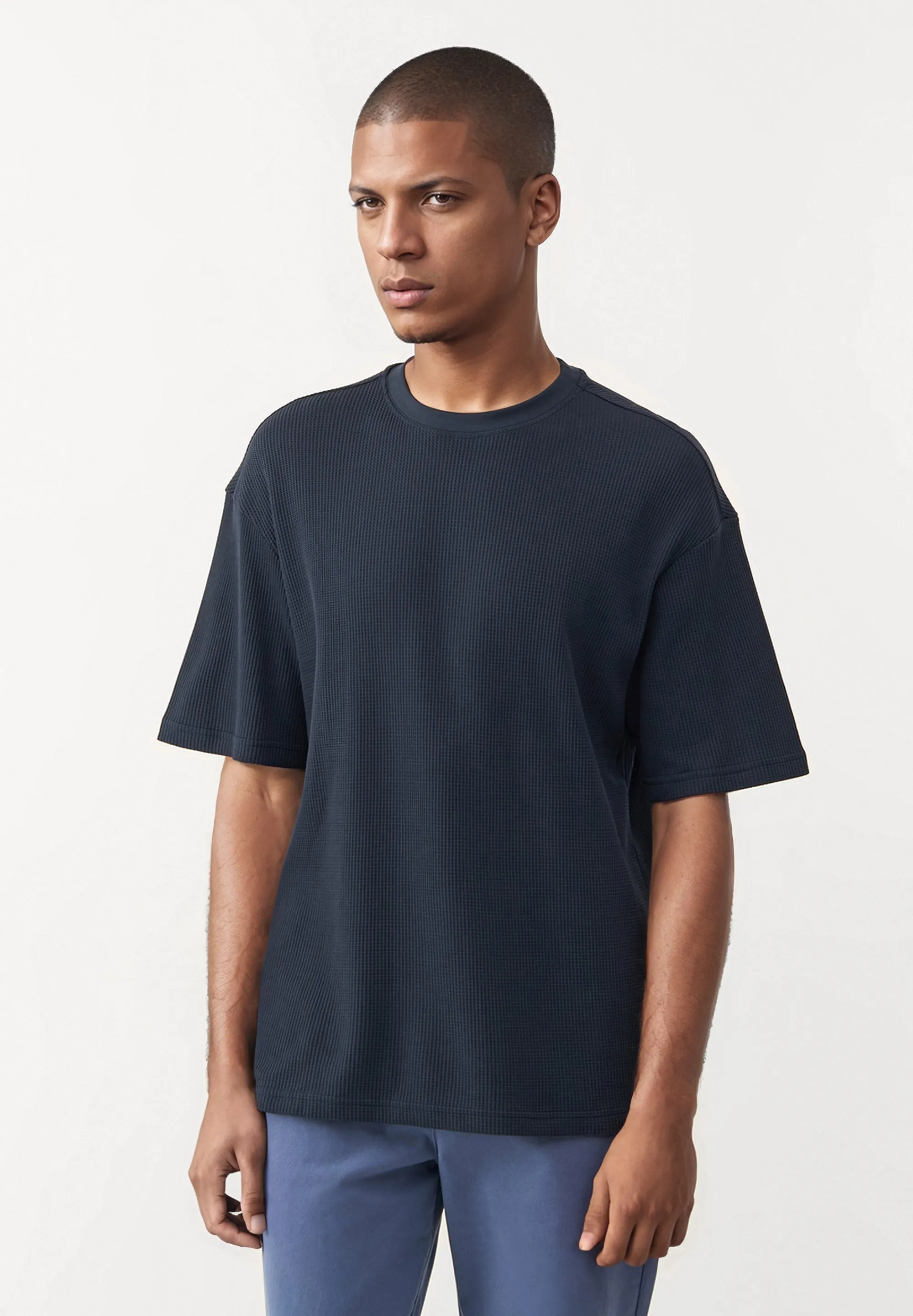 Structured T-shirt GBCLIFF relaxed fit made from organic cotton - Midnight Blue (Waffle) Givn Berlin