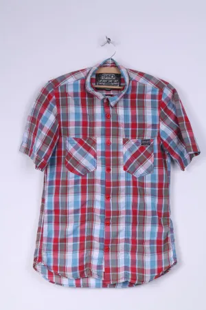 Superdry Mens L Casual Shirt Short Sleeve Check Multi