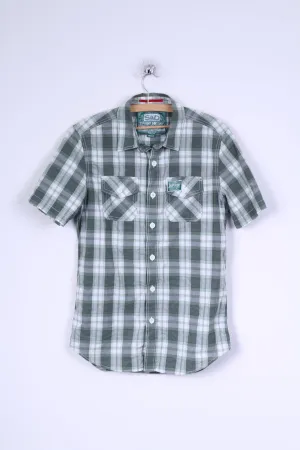 Superdry Mens M Casual Shirt Green Checkered Cotton Japan In Spirit