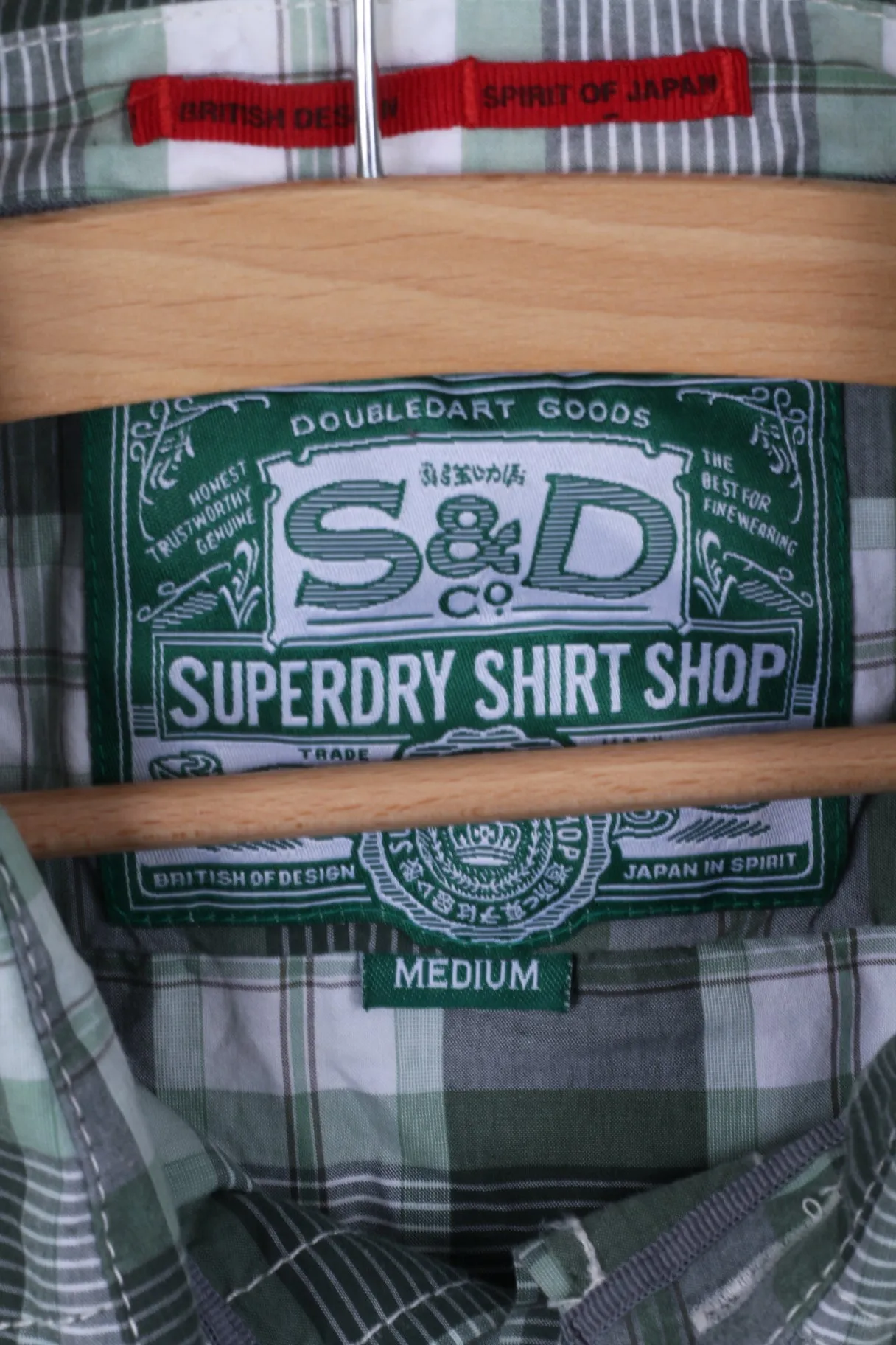 Superdry Mens M Casual Shirt Green Checkered Cotton Japan In Spirit