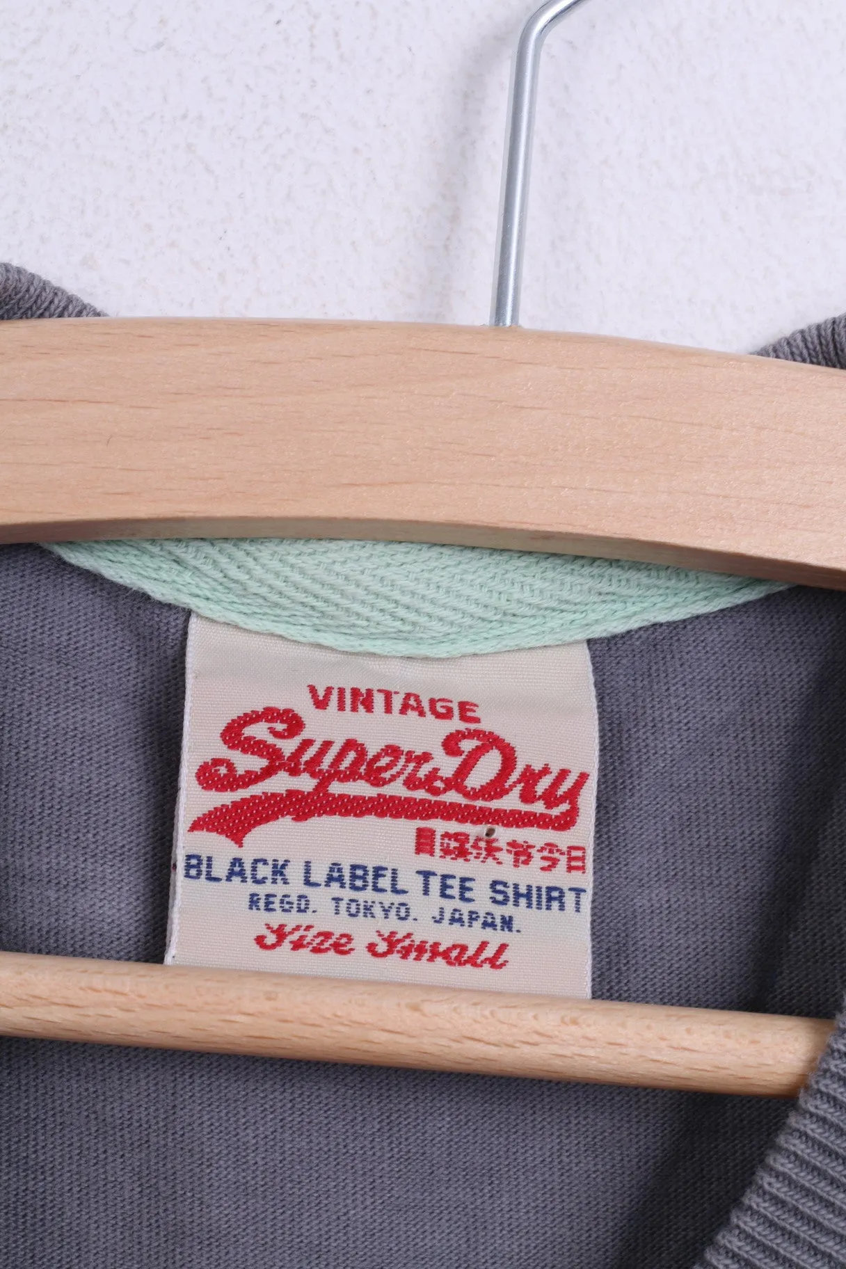 Superdry Mens S T-Shirt Motor Oils Collar Cotton Japan Style Grey