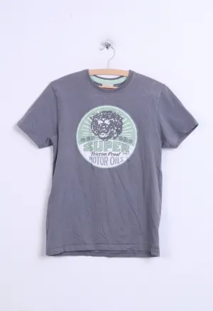 Superdry Mens S T-Shirt Motor Oils Collar Cotton Japan Style Grey