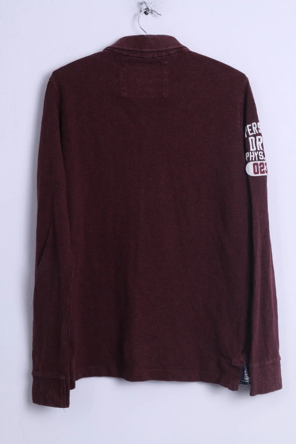 Superdry Mens XL (M) Polo Shirt Burgundy Cotton Long Sleeve Detailed Buttons Japan