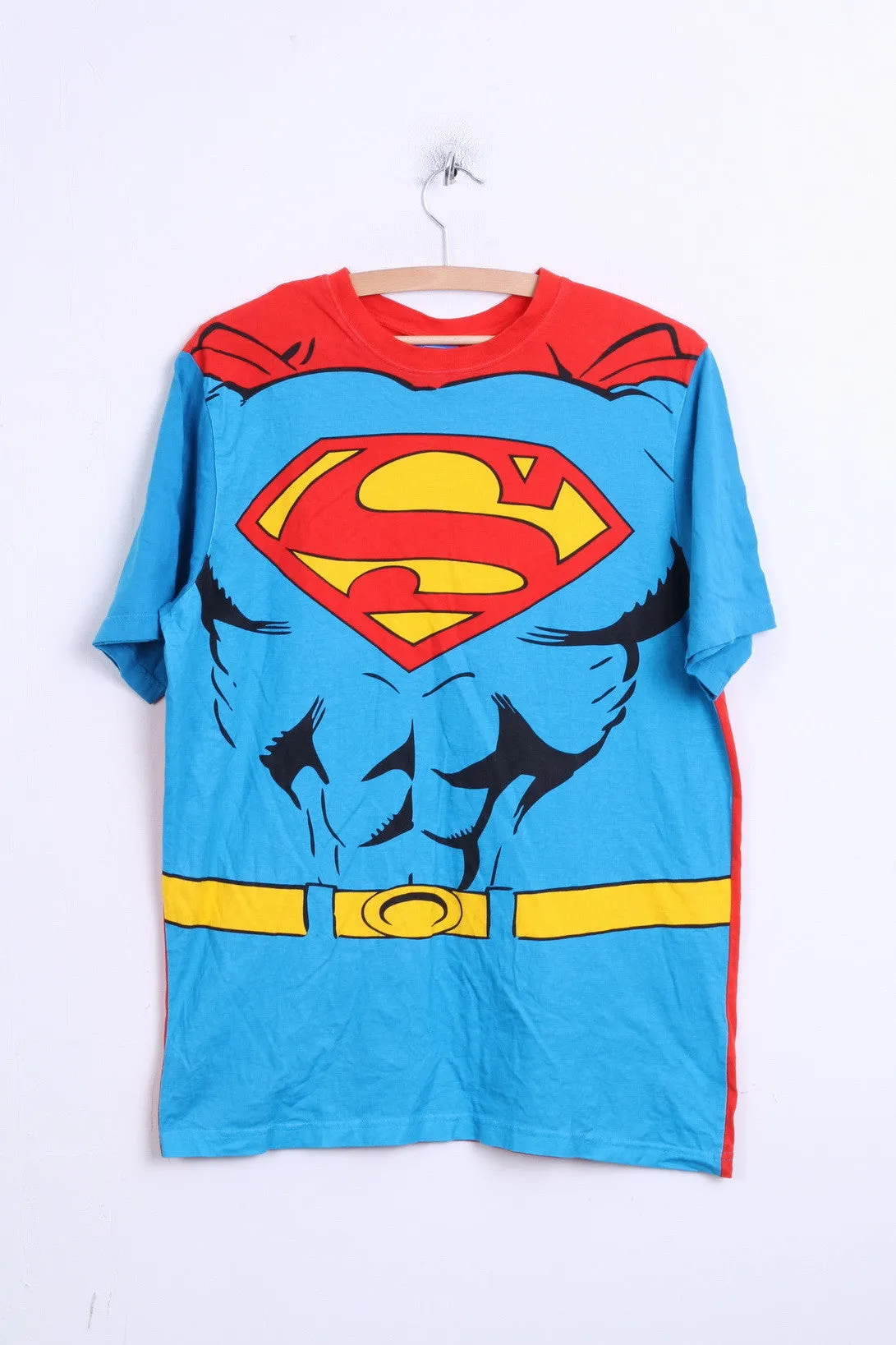 Superman Mens L T-Shirt Comic Superman Blue Top Crew Neck