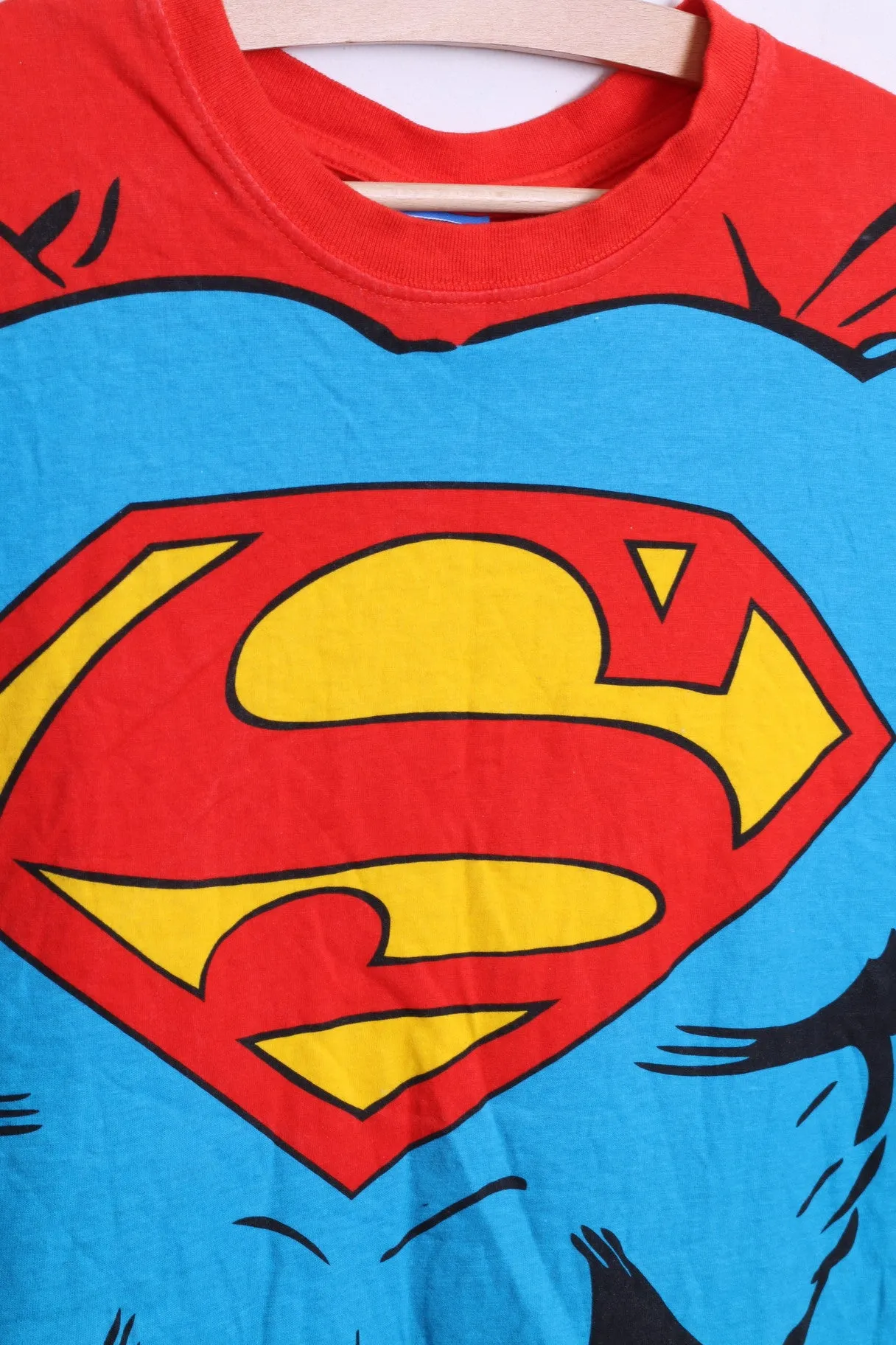 Superman Mens L T-Shirt Comic Superman Blue Top Crew Neck