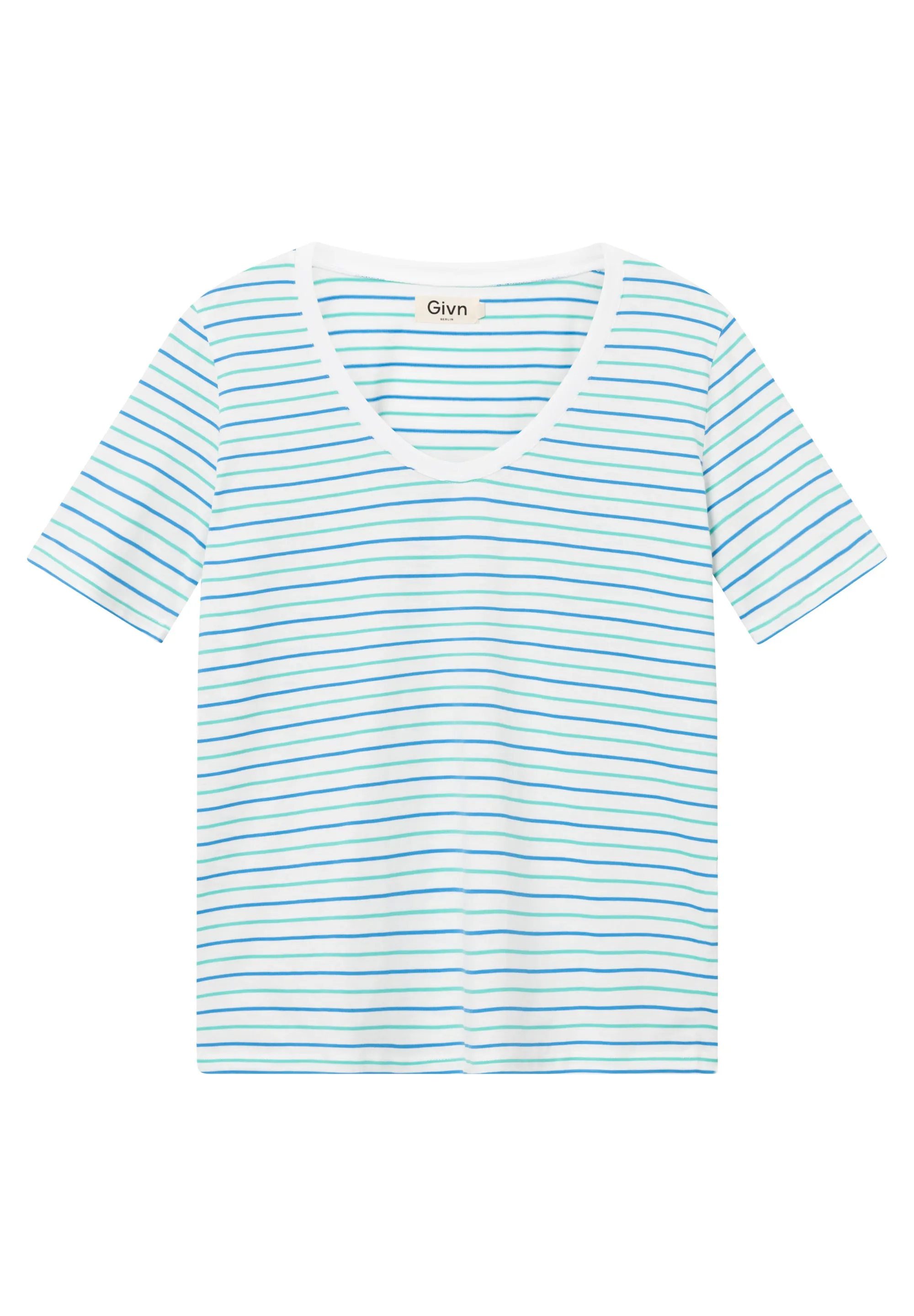 T-shirt GBJANE Slim Fit Made From Organic Cotton - Green / Blue (Stripes) Givn Berlin