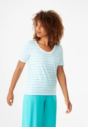 T-shirt GBJANE Slim Fit Made From Organic Cotton - Green / Blue (Stripes) Givn Berlin