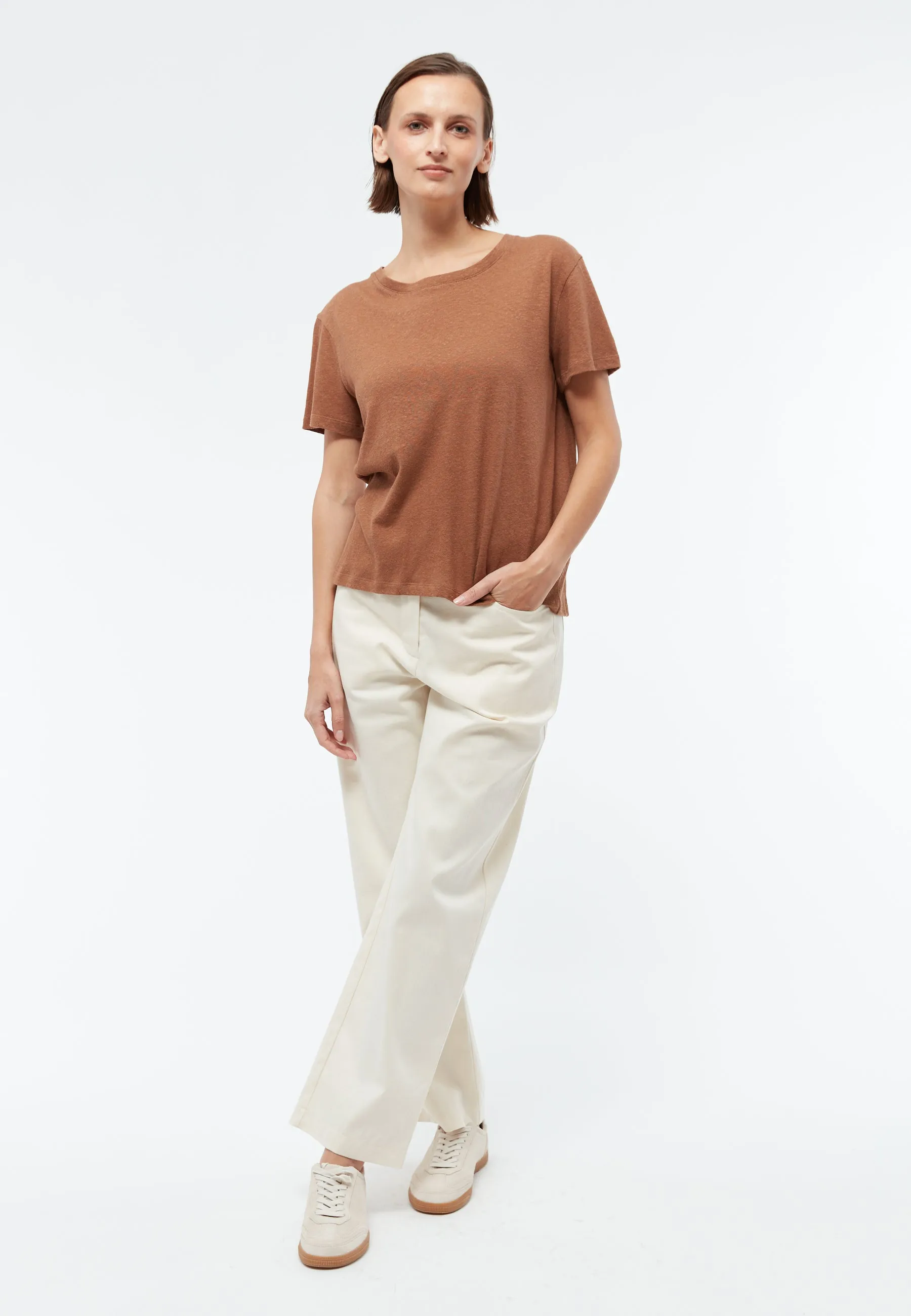 T-shirt GBJULIA in cotton/linen mix - Pecan Brown (Linen) Givn Berlin