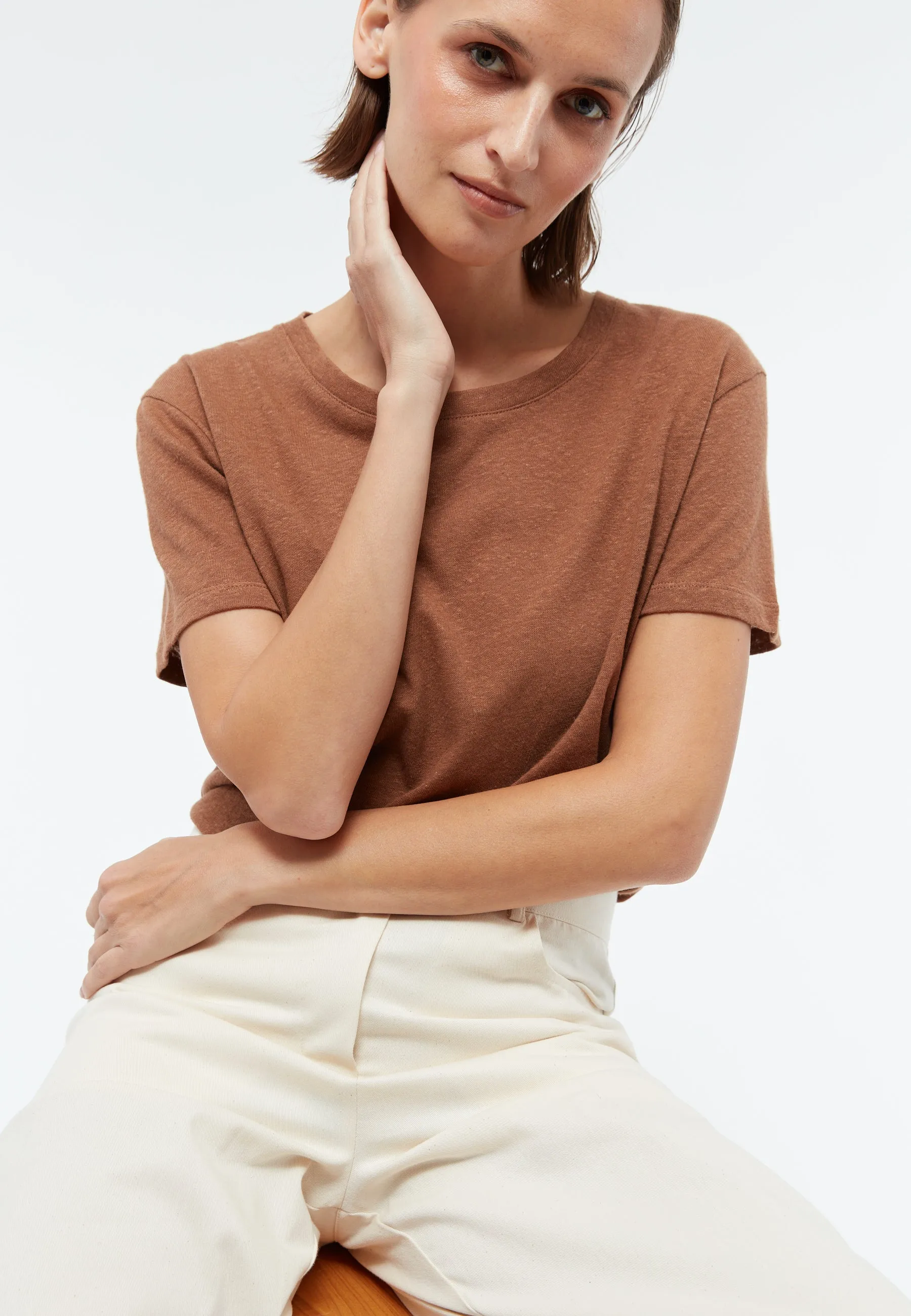 T-shirt GBJULIA in cotton/linen mix - Pecan Brown (Linen) Givn Berlin