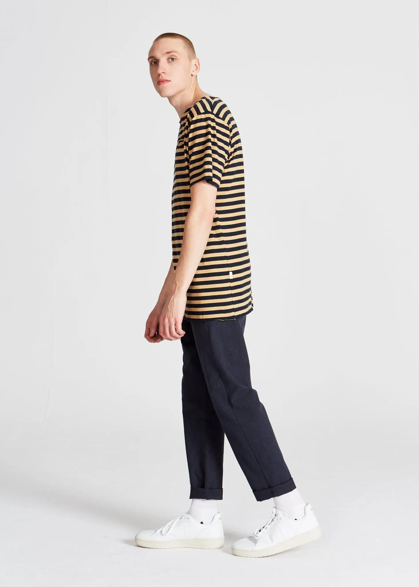 T-shirt NEW FOUNDLAND in TENCEL™ Lyocell - Blue / Camel (Stripes) Givn Berlin